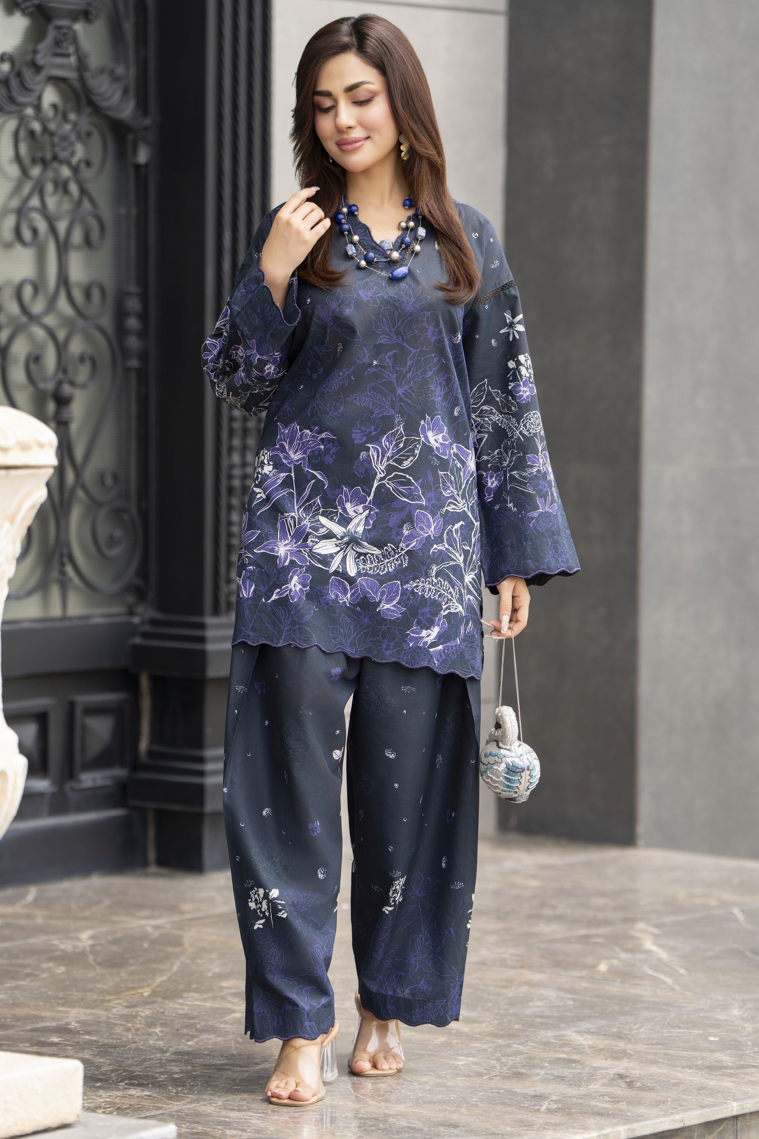 Dawn Petals by Sahar Black 2pc Dress with Cutwork Shalwar DPS4