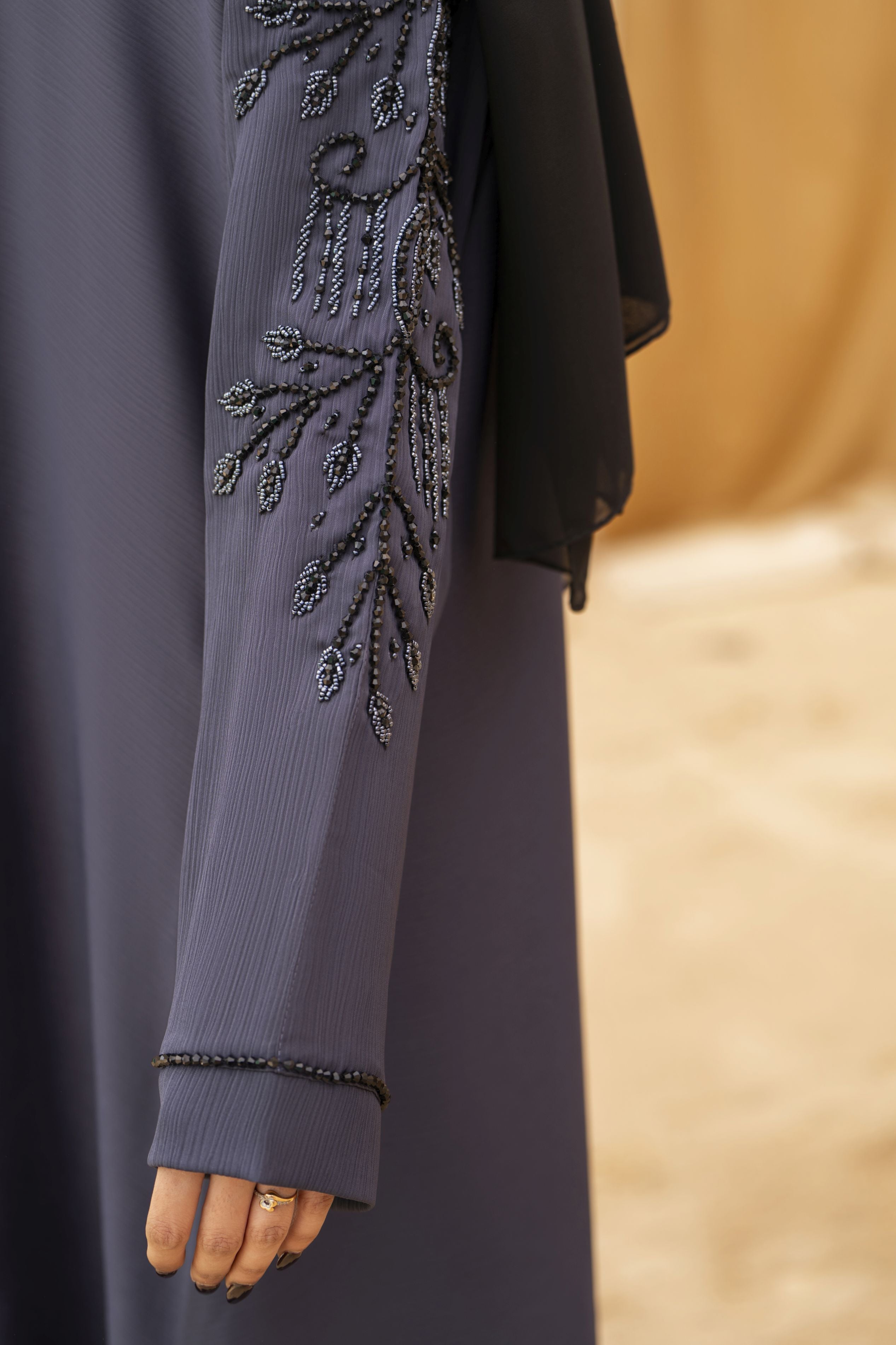 Zaina Veil of Grace – Hand Embellished Steel Grey Abaya ZMD5