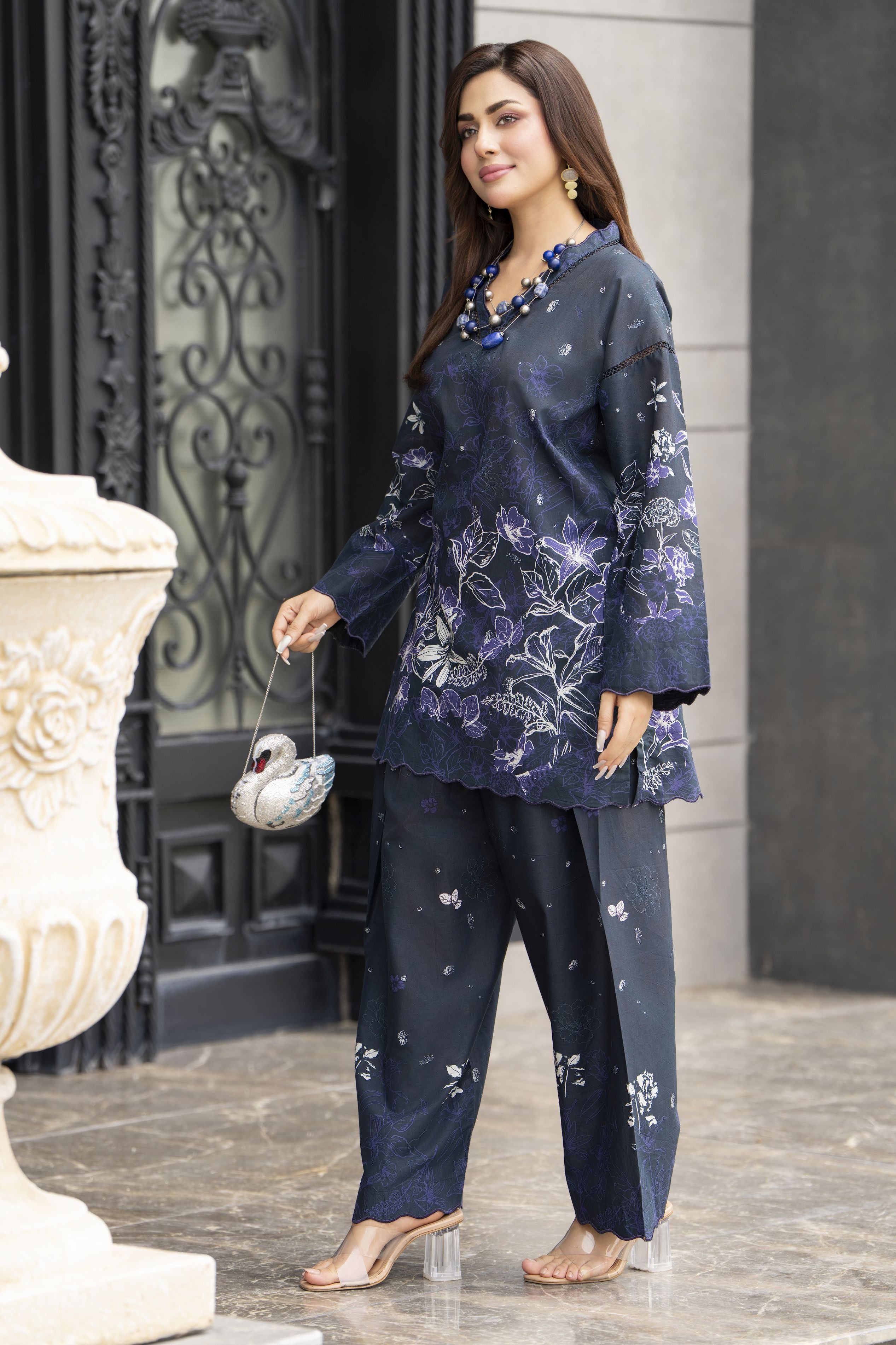 Dawn Petals by Sahar Black 2pc Dress with Cutwork Shalwar DPS4
