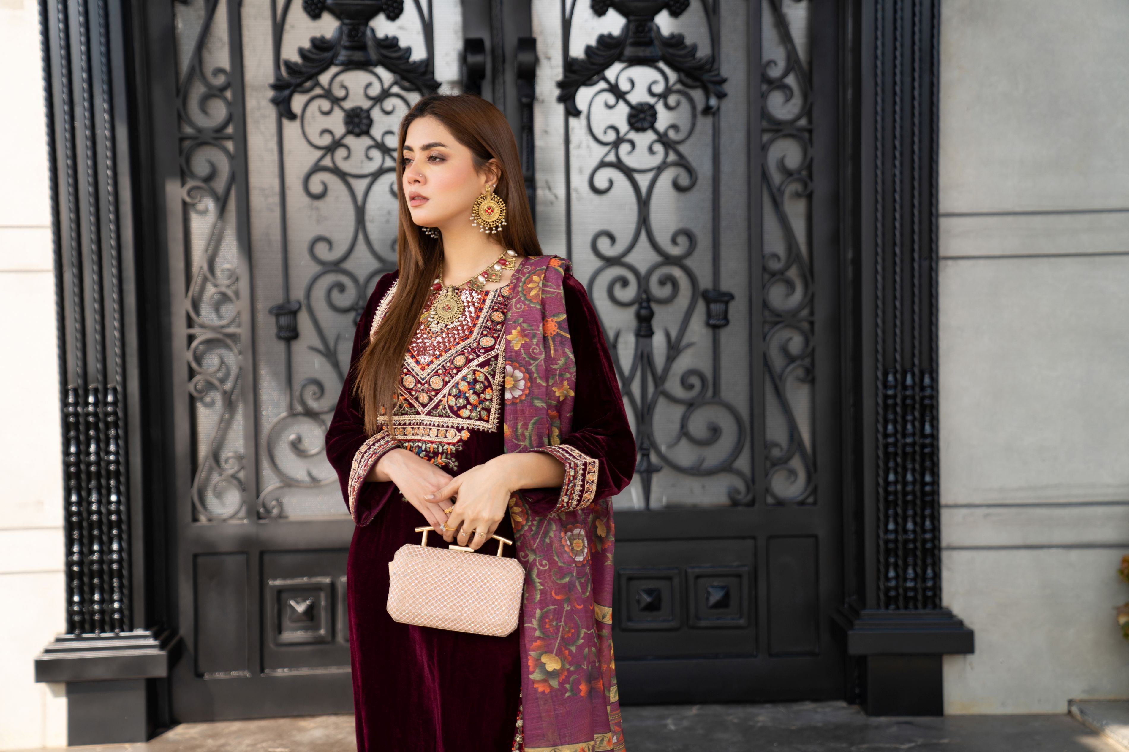 Vogue Vistas Velvet Embroidered Dress by Zaiwa ZB9