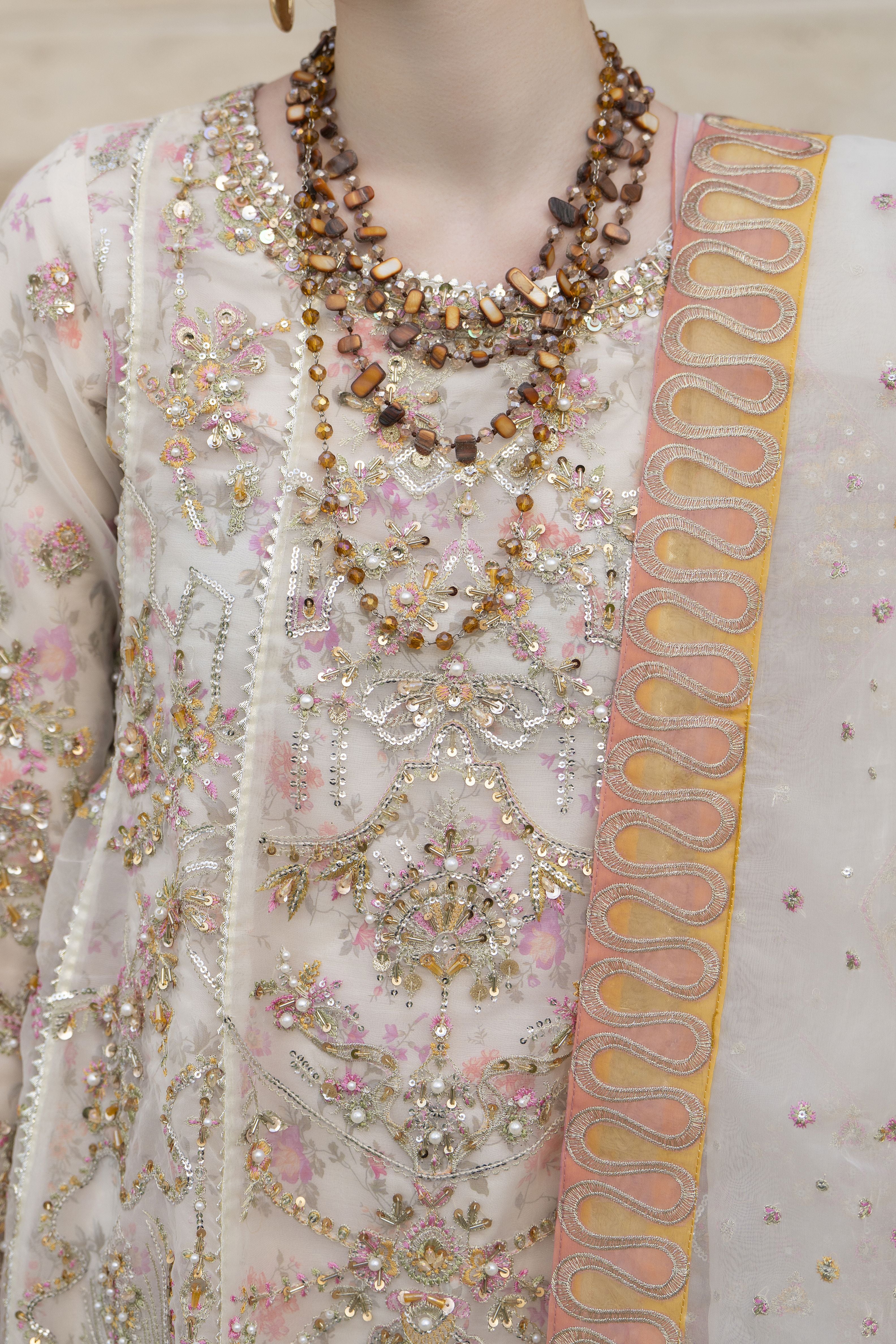 Silver 3pc Organza Handwork Frock with Sharara – The Occasion OS3