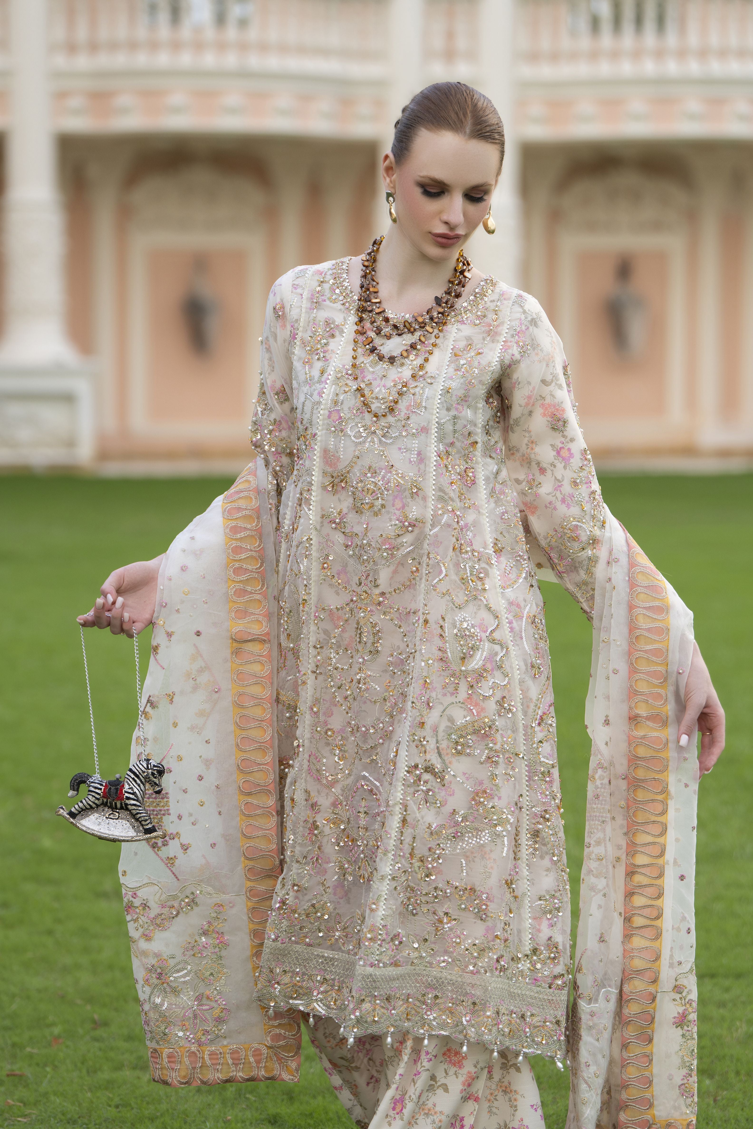 Silver 3pc Organza Handwork Frock with Sharara – The Occasion OS3