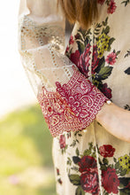Cream & Maroon Floral Chikankari 3pc Lawn Suit Rangrez by Sakeena Hasan RBS7