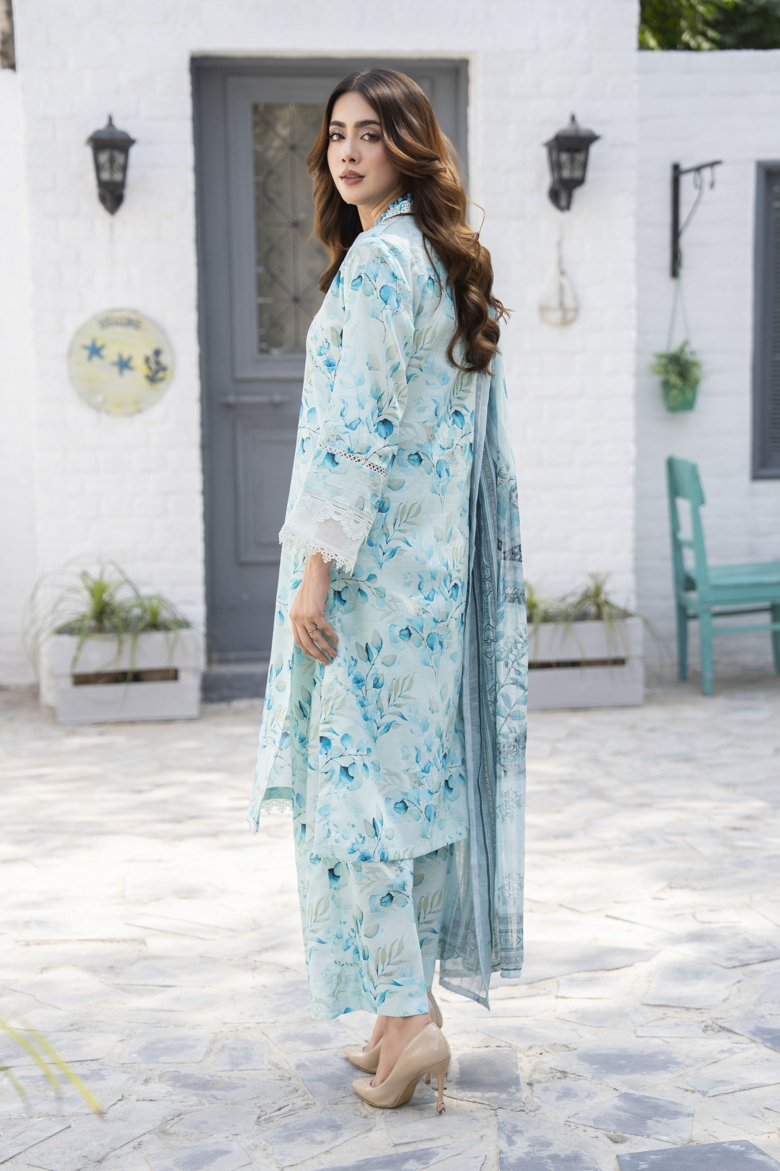 3pc Sky Blue Floral Printed Broshia Lawn Summer Womenswear by Zaiwa – LTZ3