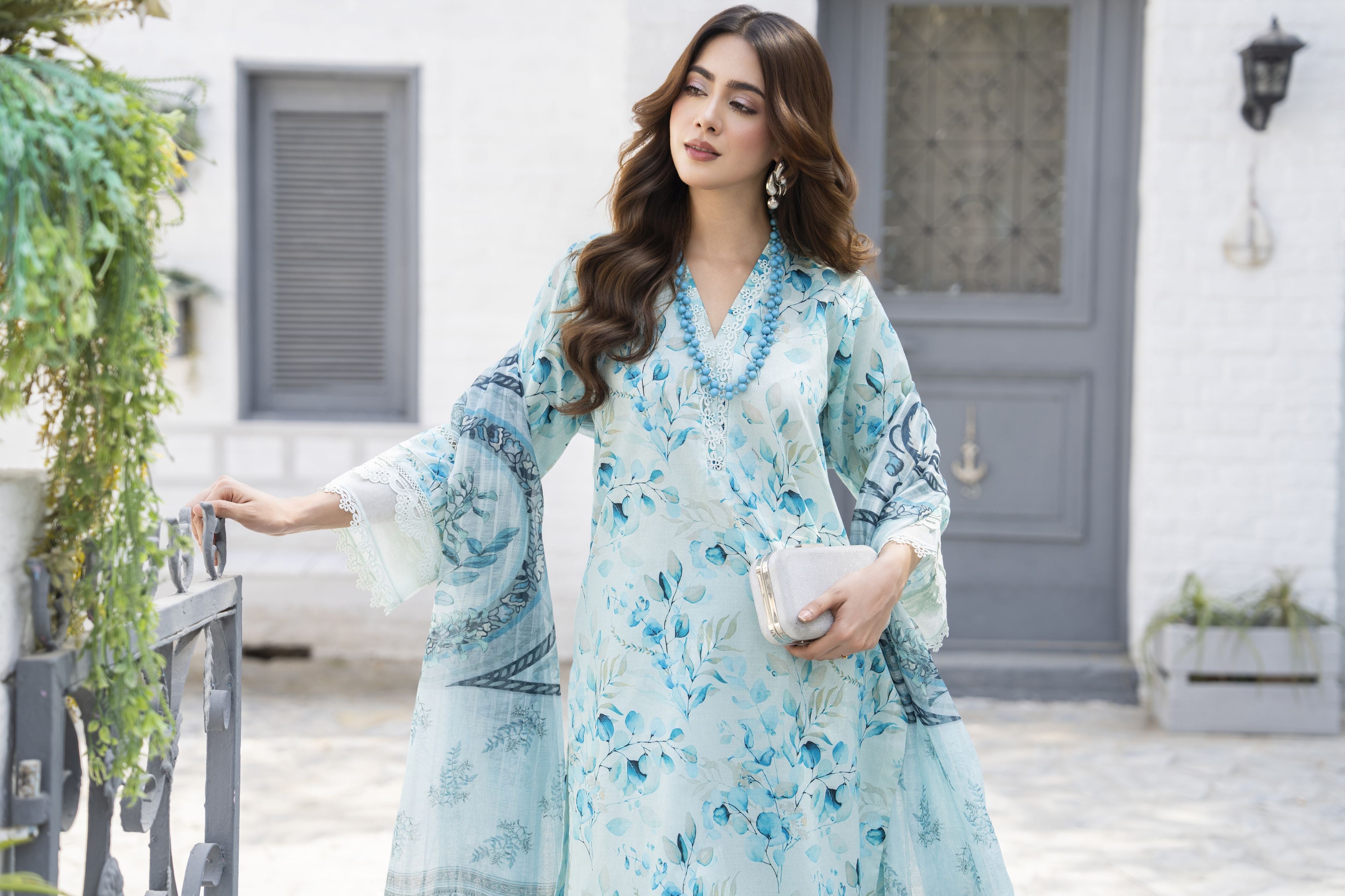 3pc Sky Blue Floral Printed Broshia Lawn Summer Womenswear by Zaiwa – LTZ3