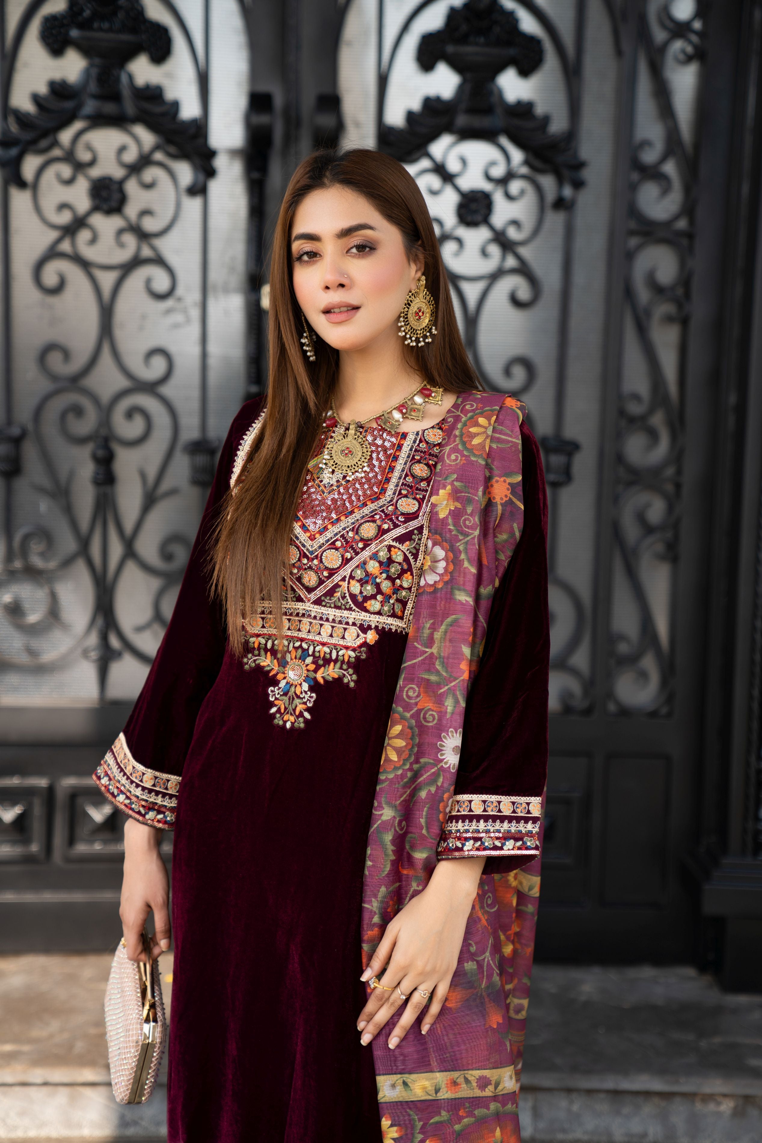 Vogue Vistas Velvet Embroidered Dress by Zaiwa ZB9