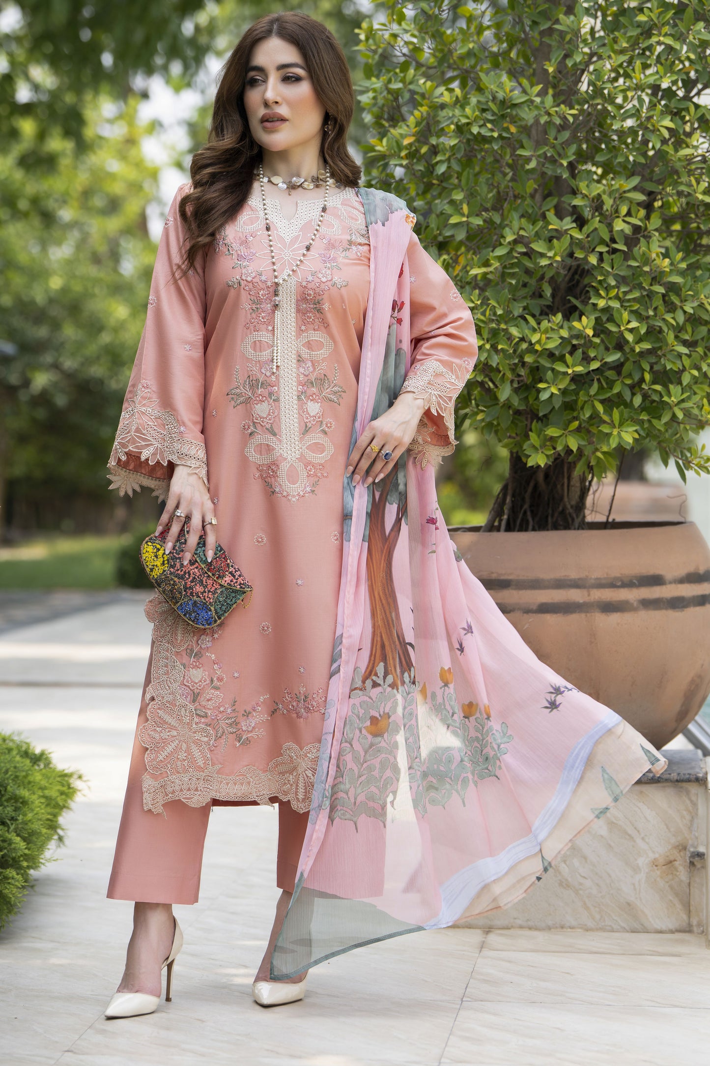 Gul Warun 3pc Thread & Sequin Embroidered Cotton Suit with Scalloped Hem – AMG5