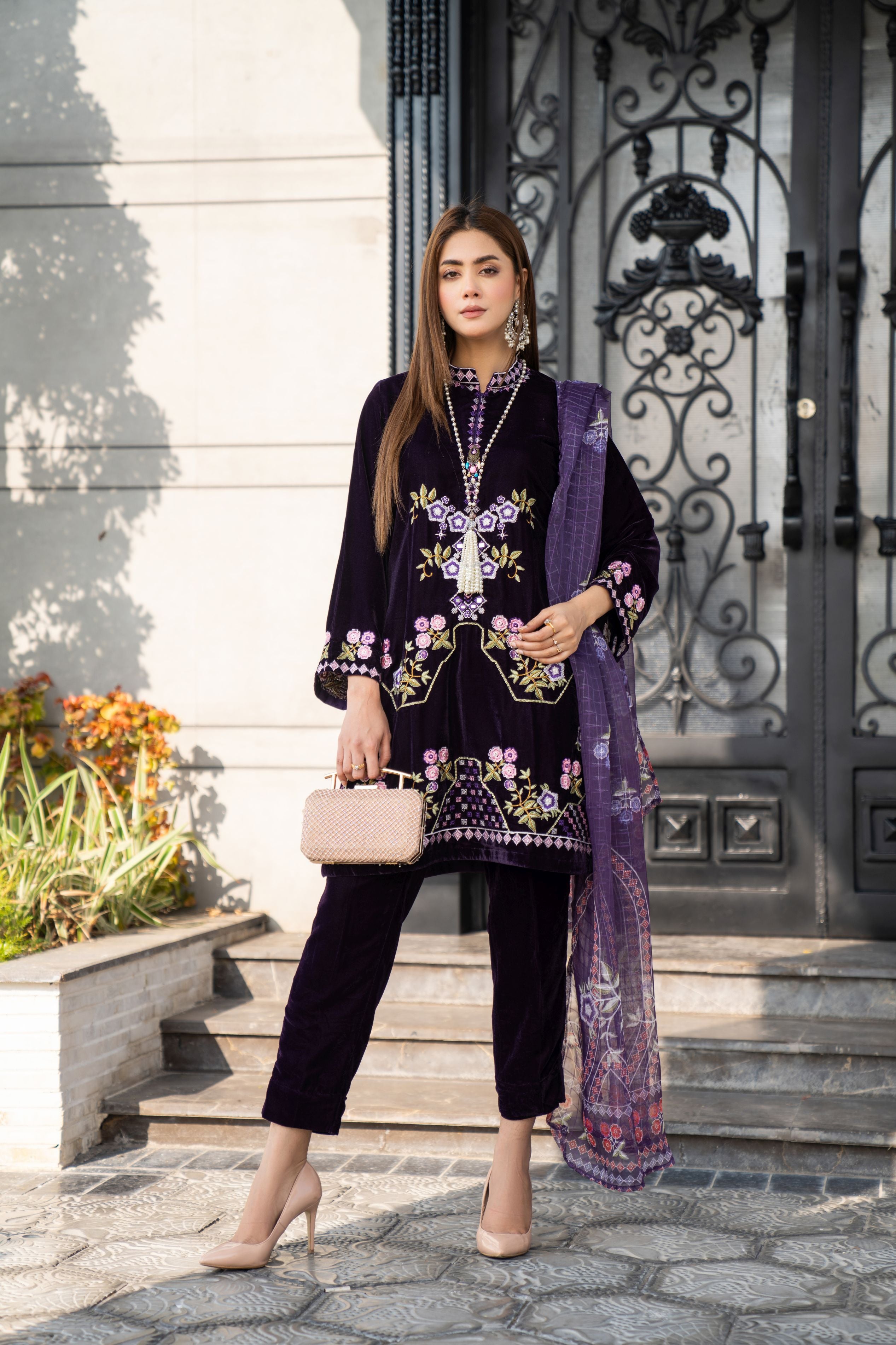 Vogue Vistas Velvet Embroidered Dress by Zaiwa ZB11