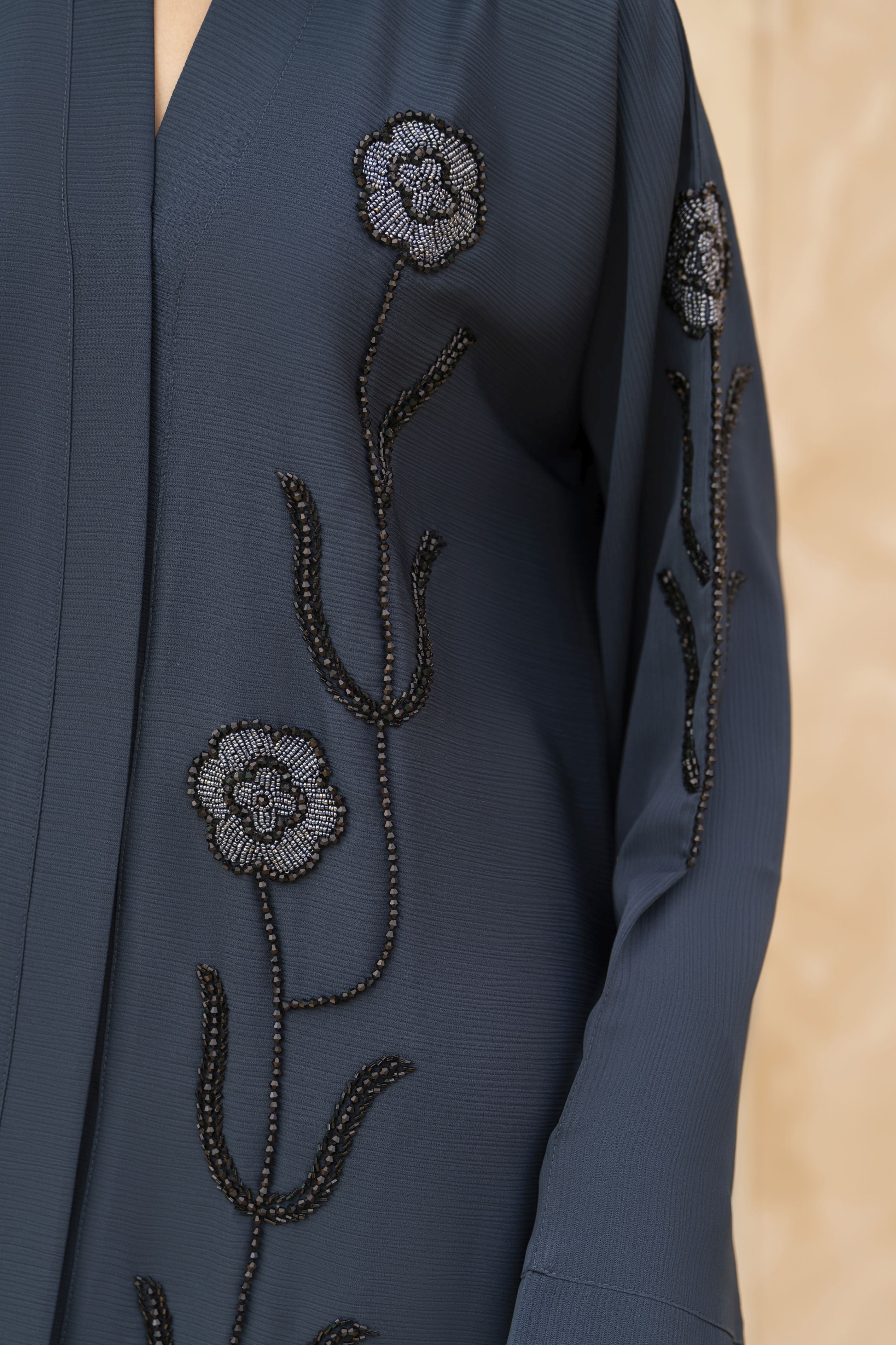 Zaina Veil of Grace – Hand Embellished Slate Blue Abaya ZMD4