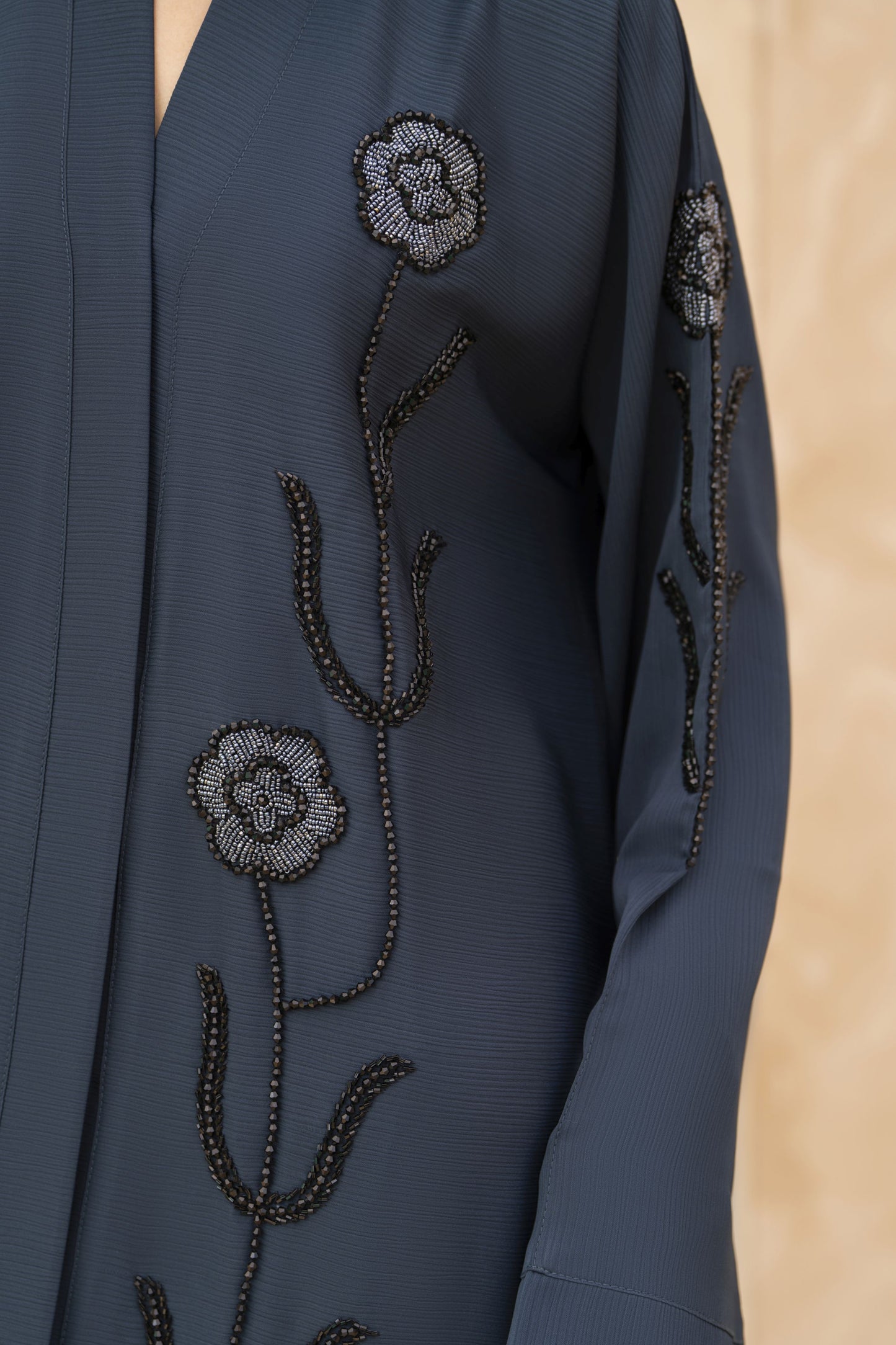 Zaina Veil of Grace – Hand Embellished Slate Blue Abaya ZMD4