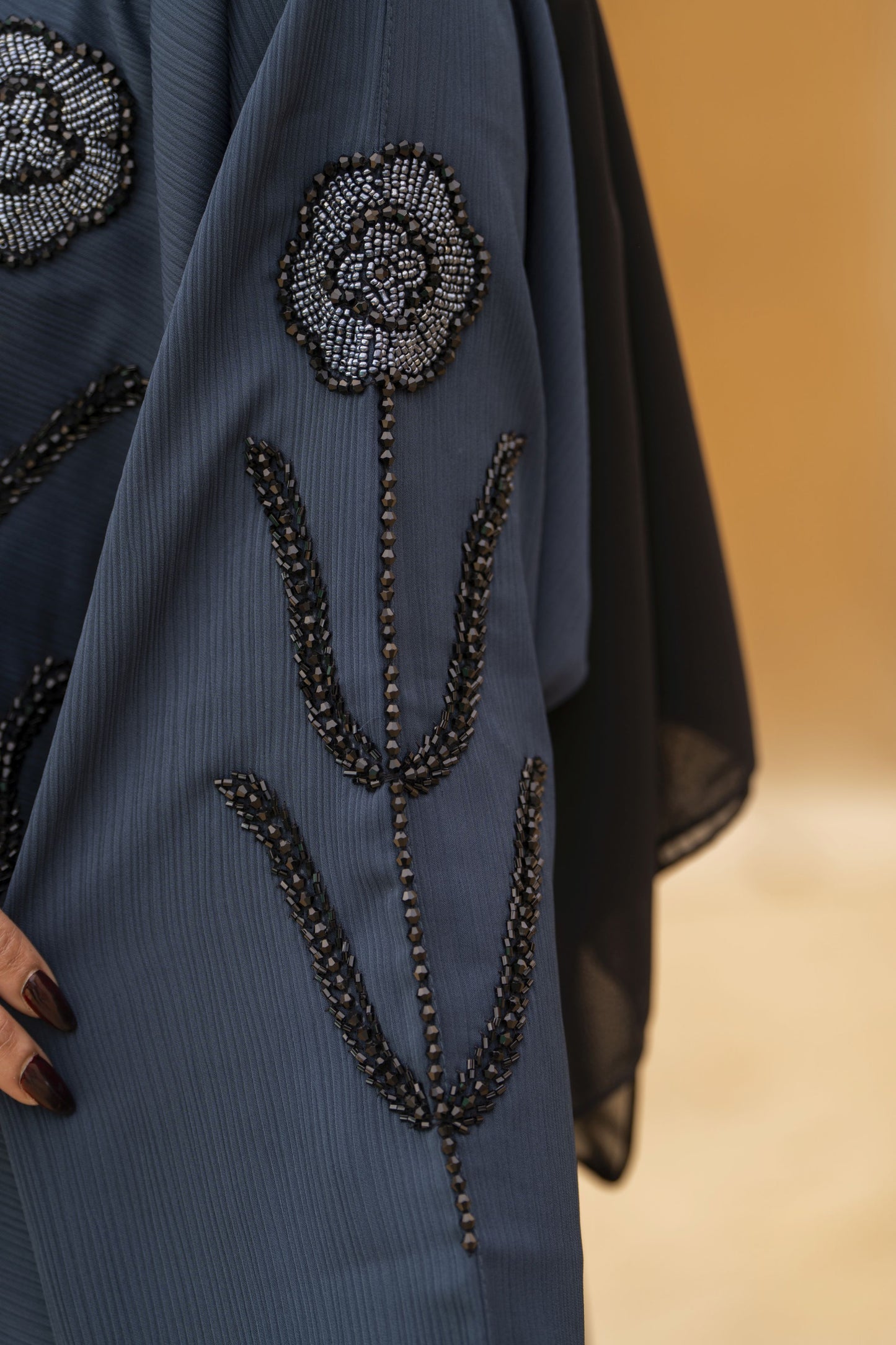 Zaina Veil of Grace – Hand Embellished Slate Blue Abaya ZMD4