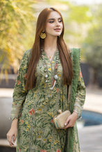 Olive Green Printed Lawn Chikankari Suit Rangrez by Sakeena Hasan RBS3