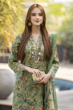 Olive Green Printed Lawn Chikankari Suit Rangrez by Sakeena Hasan RBS3