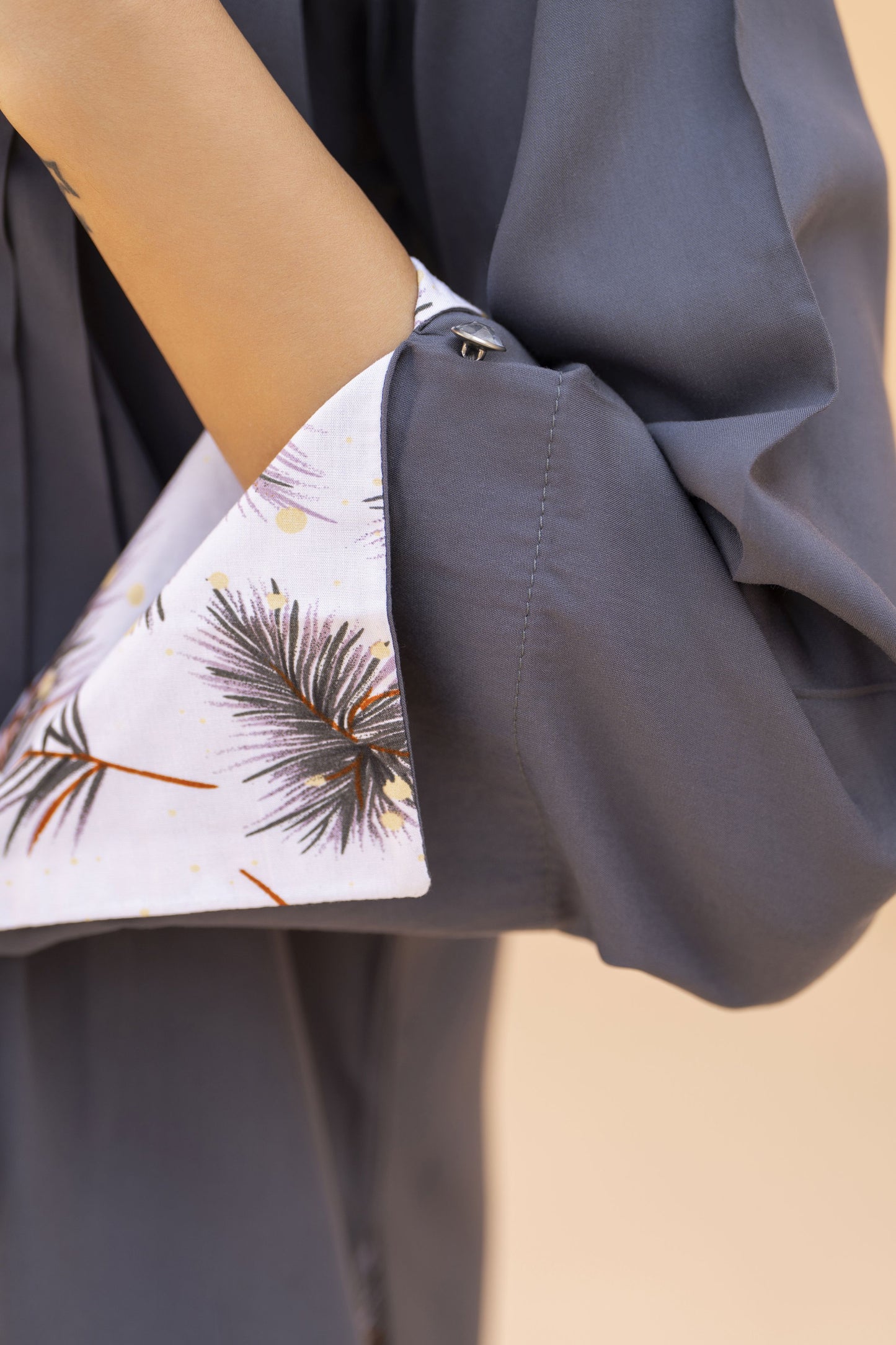 Grey Solid and Printed Linen 2pc Ready to Wear Dress by Gul Warun LDG9