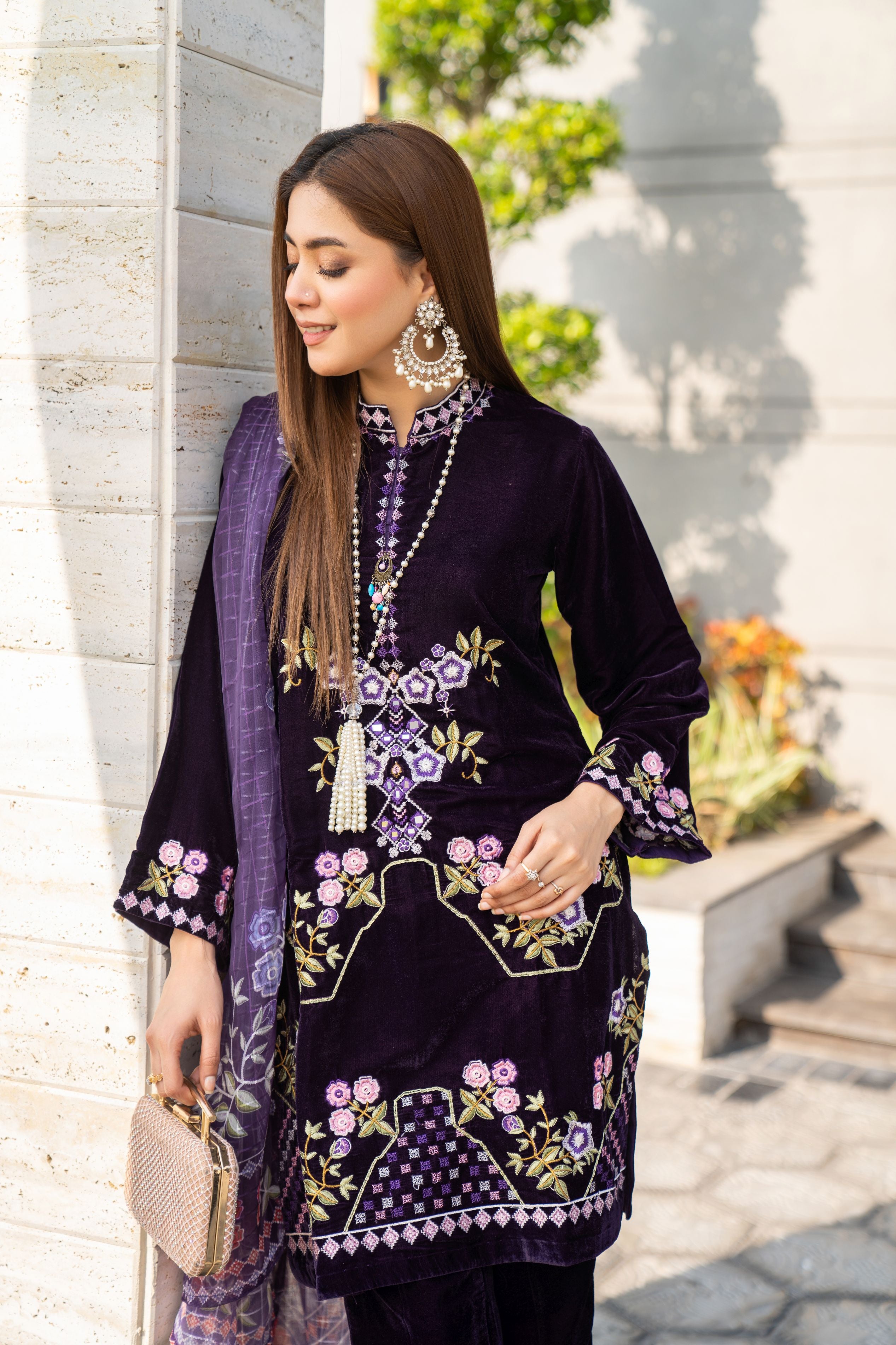 Vogue Vistas Velvet Embroidered Dress by Zaiwa ZB11