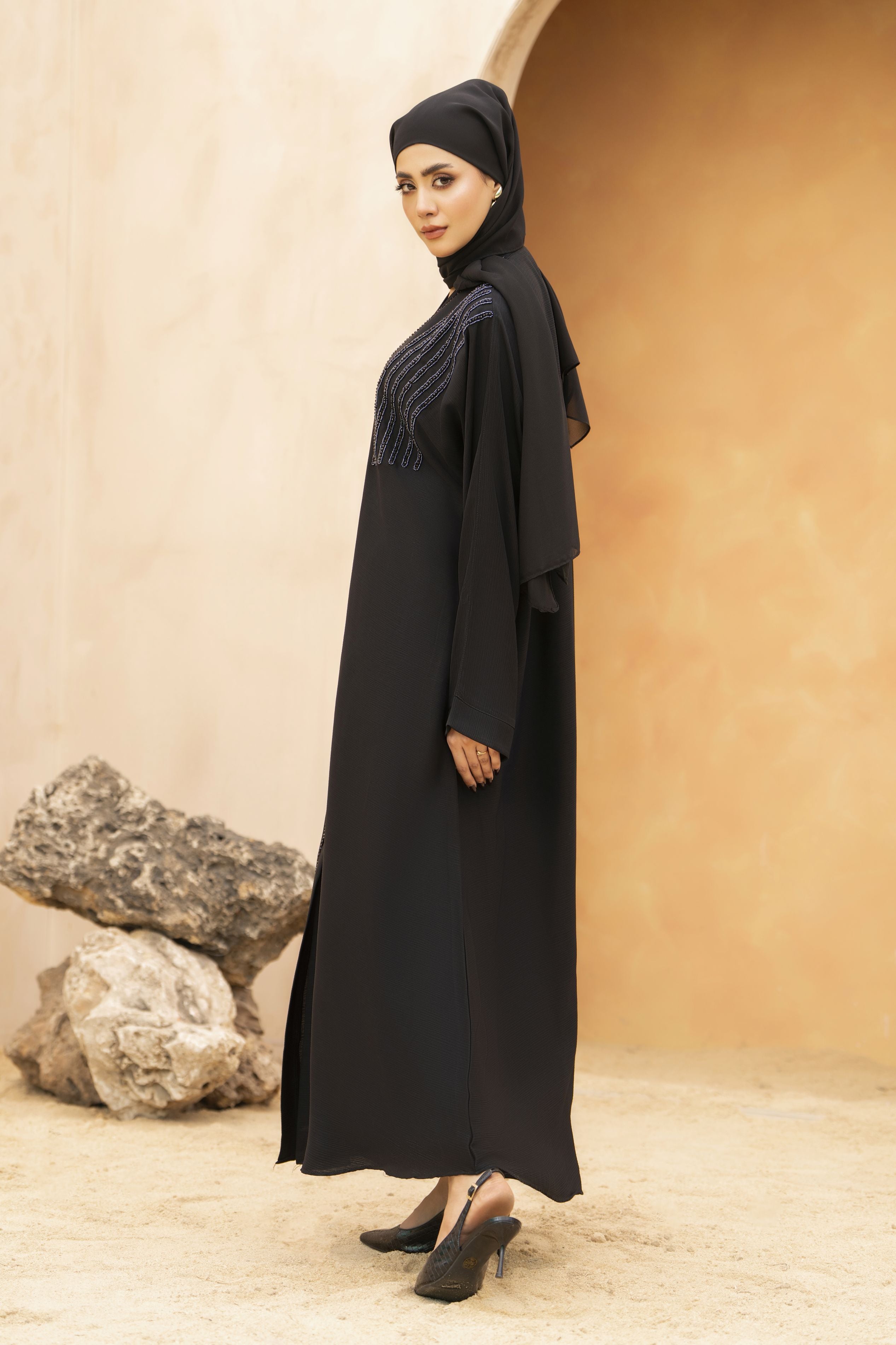 Zaina Veil of Grace – Hand Embellished Classic Black Abaya ZMD6