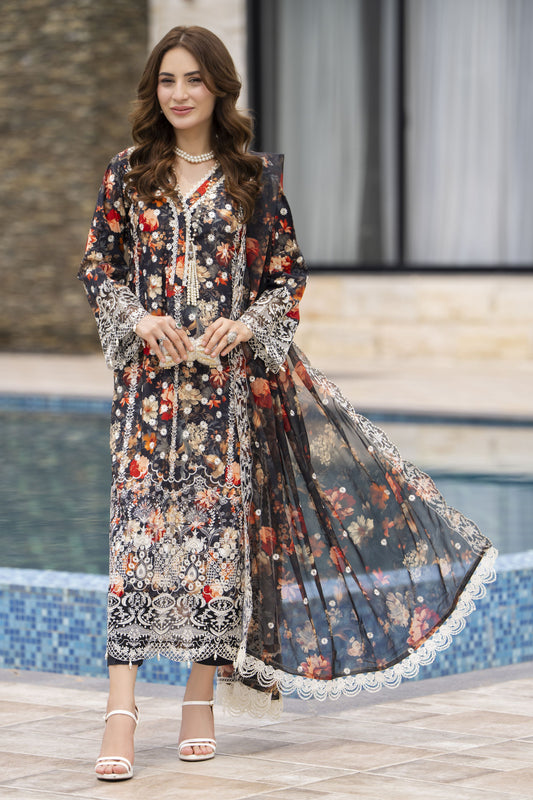 Modern Muse by Arwah – 3pc Printed & Embroidered Grip Suit MMB4