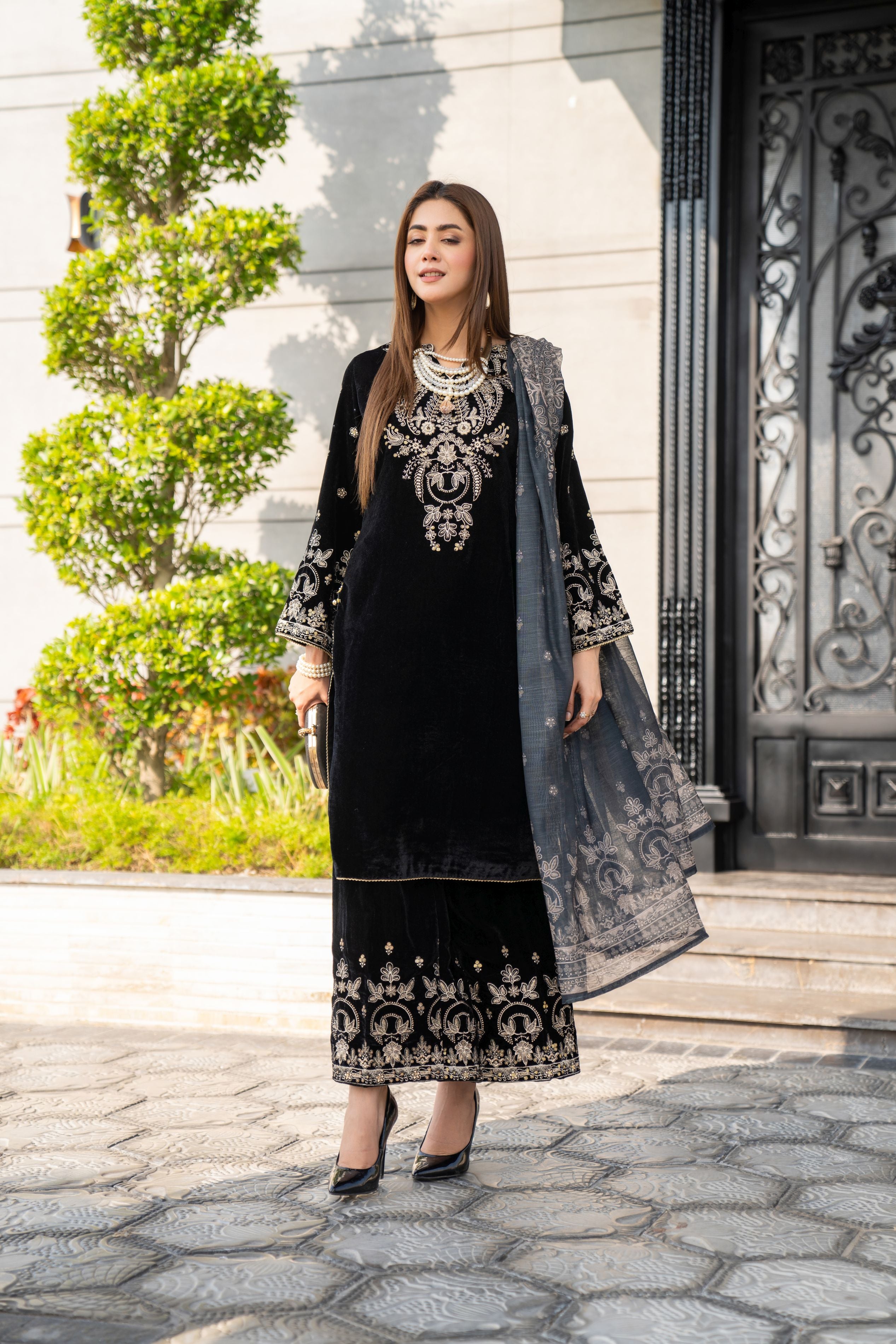 Vogue Vistas Velvet Embroidered Dress by Zaiwa ZB8