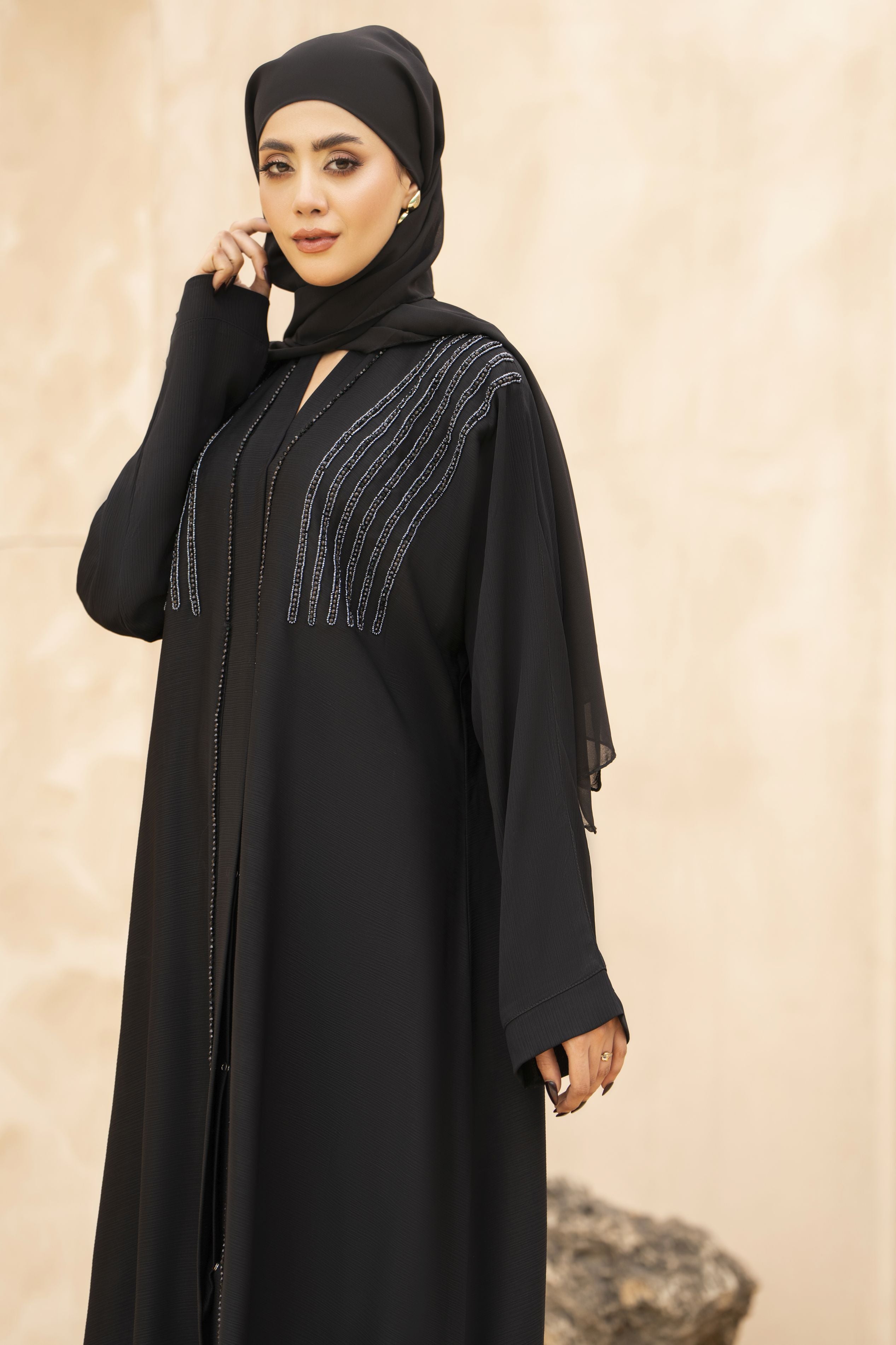 Zaina Veil of Grace – Hand Embellished Classic Black Abaya ZMD6
