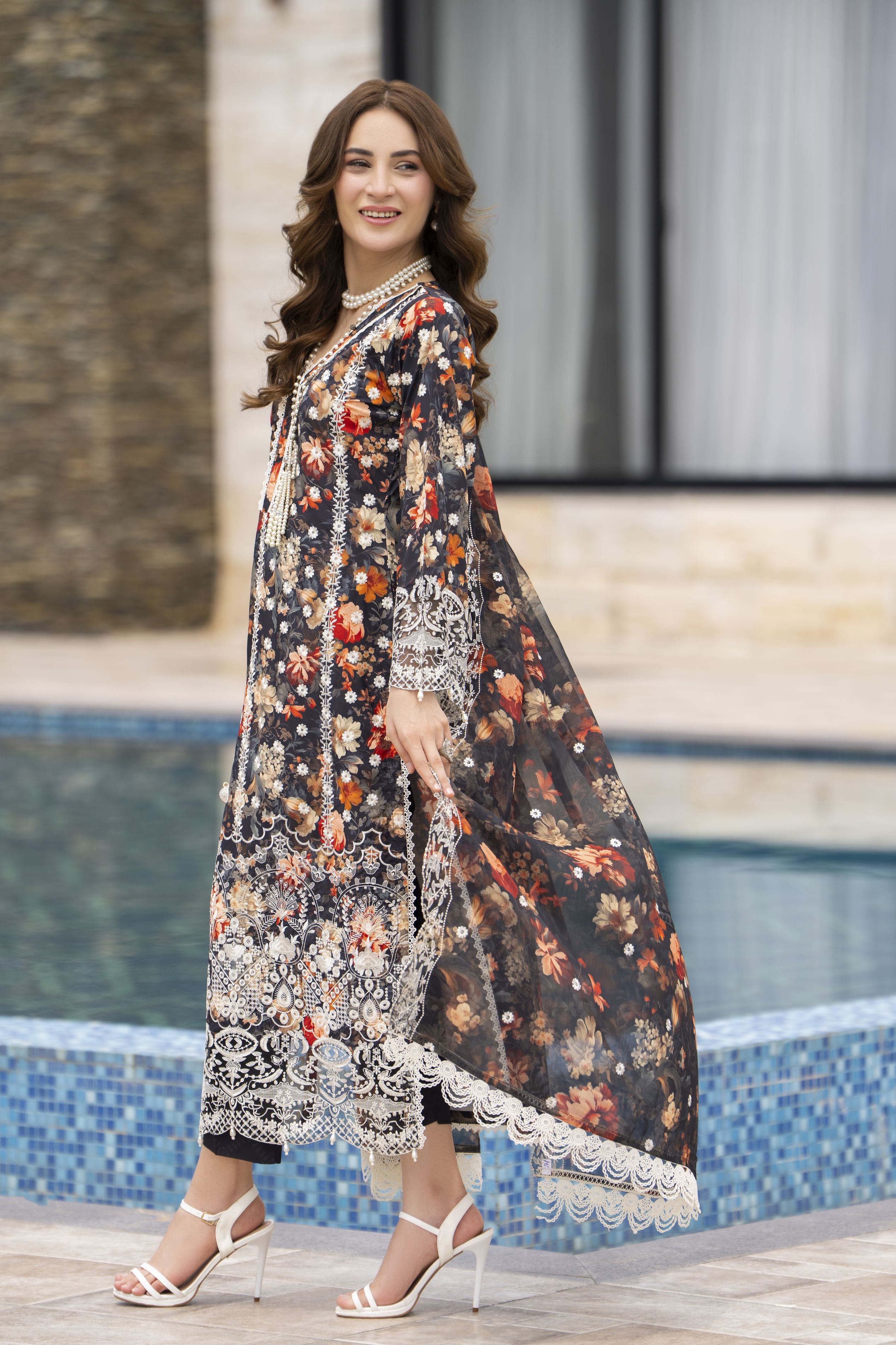 Modern Muse by Arwah – 3pc Printed & Embroidered Grip Suit MMB4