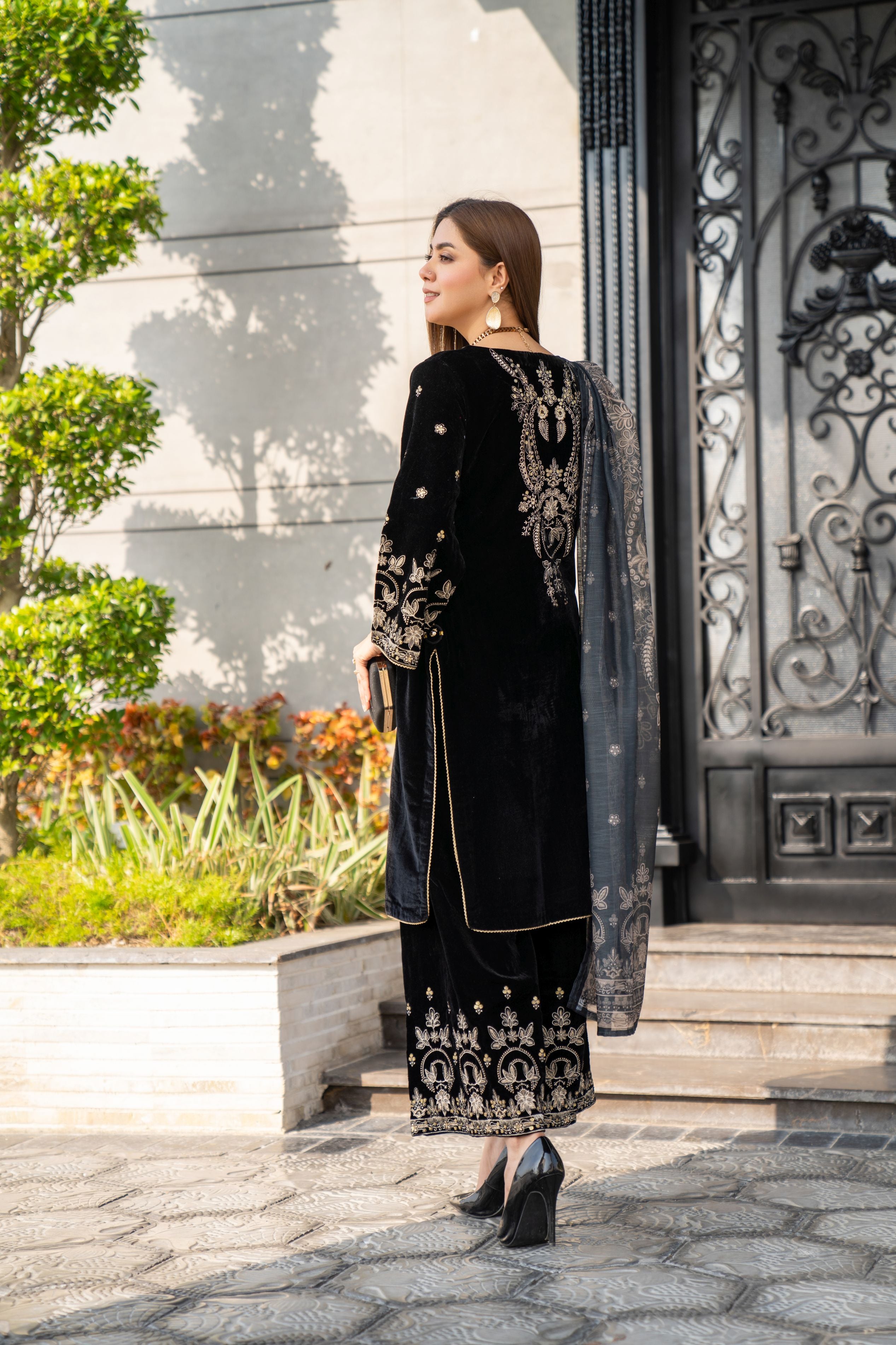 Vogue Vistas Velvet Embroidered Dress by Zaiwa ZB8