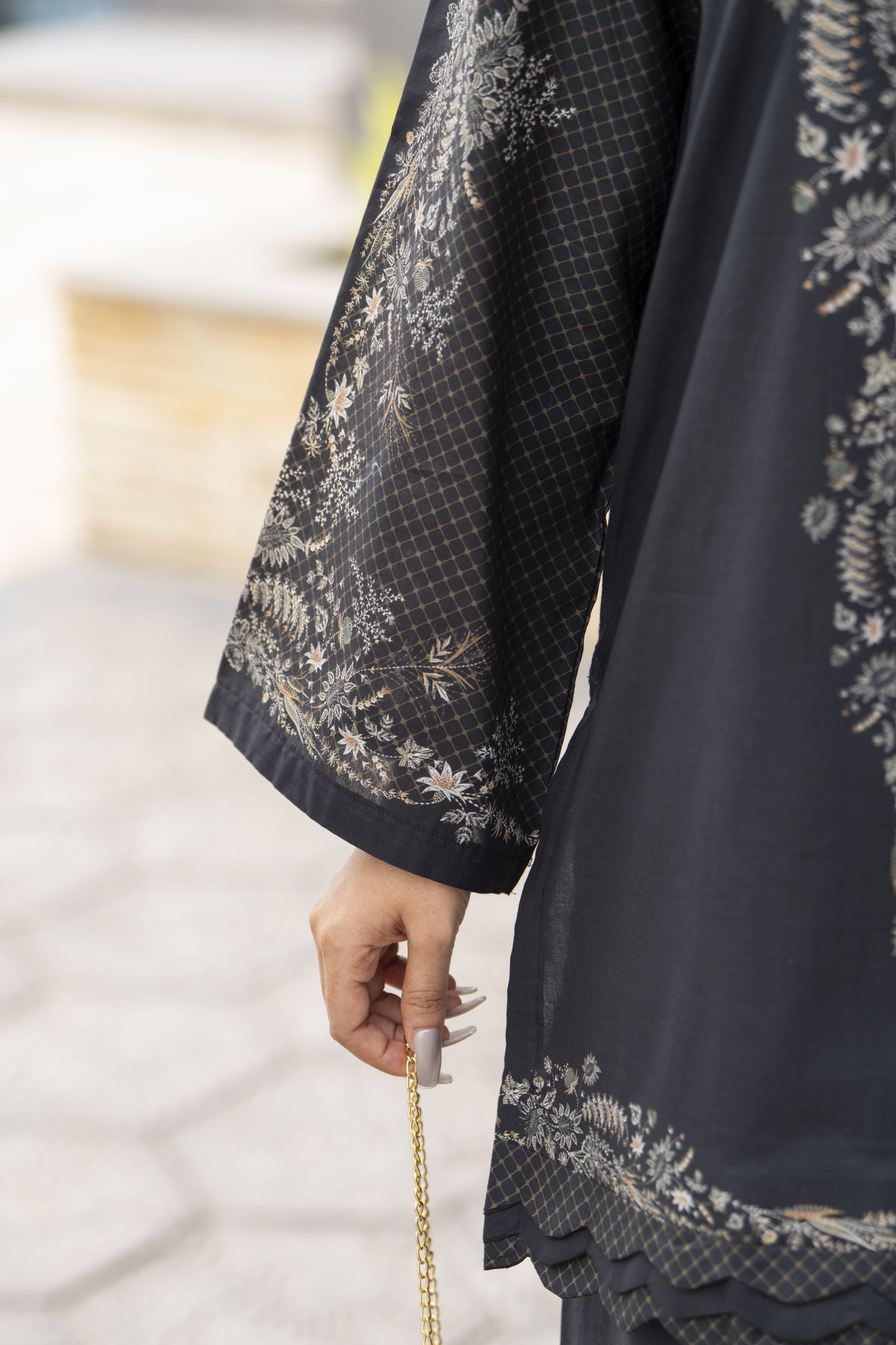 Dawn Petals by Sahar Black 2pc Cambric Suit with Cutwork Culottes DPS3