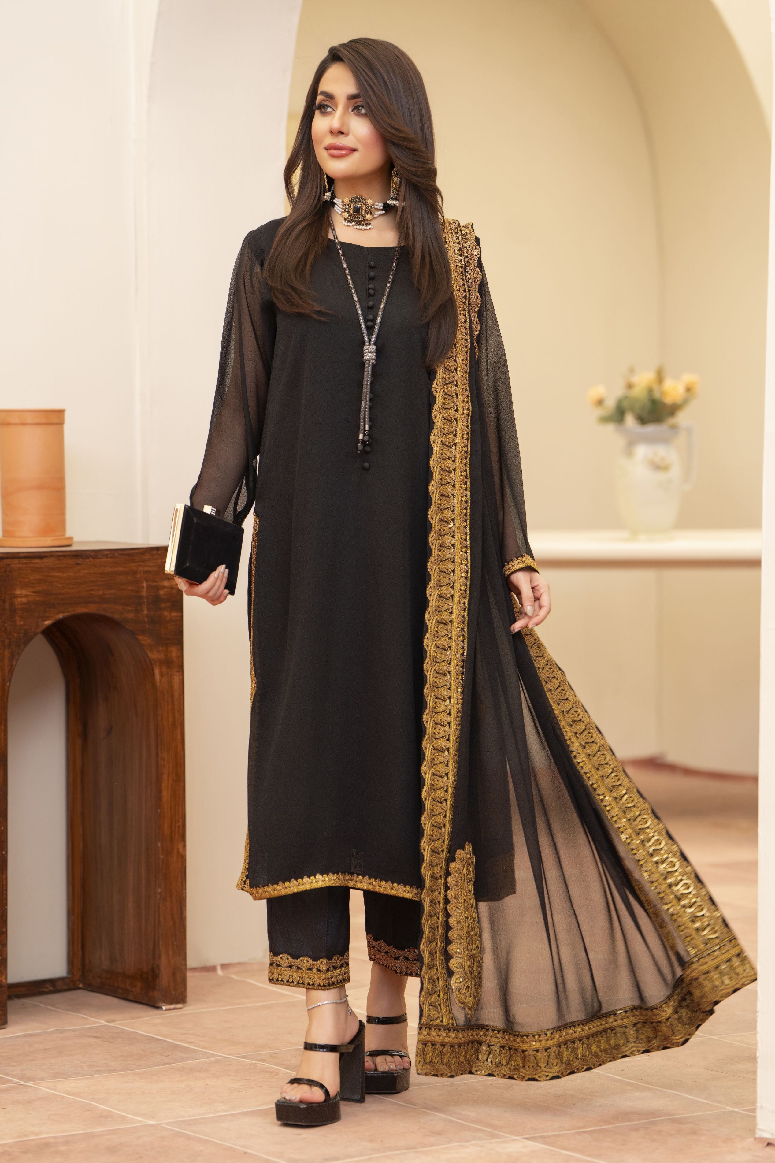 Black 3PC Dress by Bahaar e Gul Warun BGW02