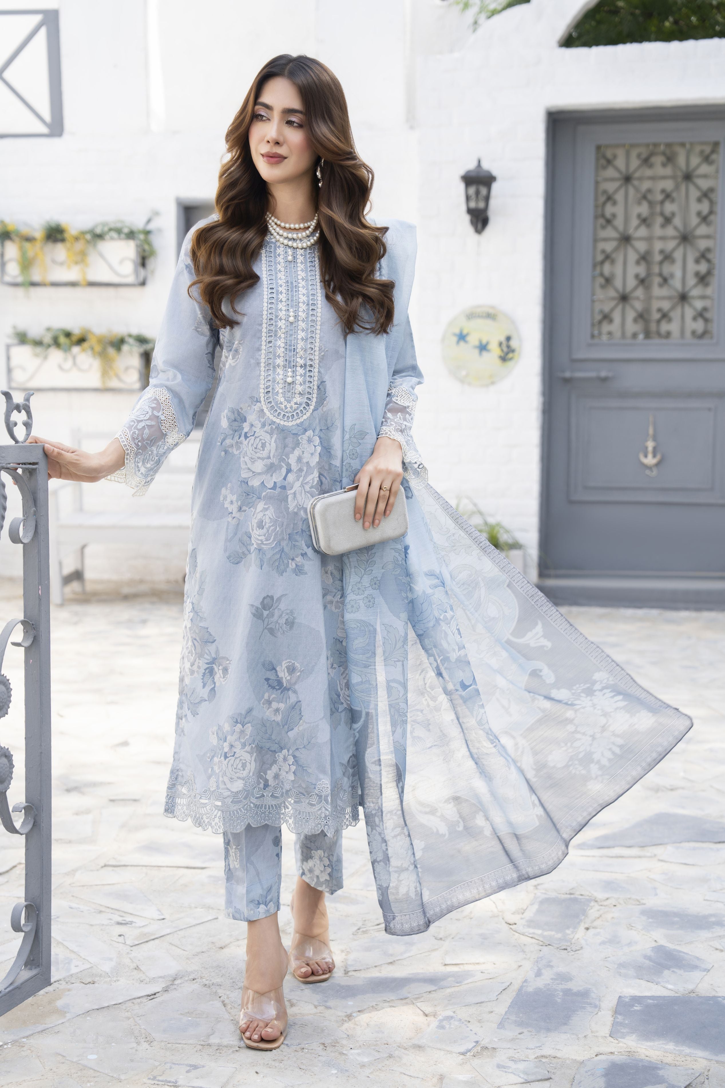 3pc Powder Blue Lawn Ready to Wear Pakistani Women Summer Dress by Zaiwa – LTZ4