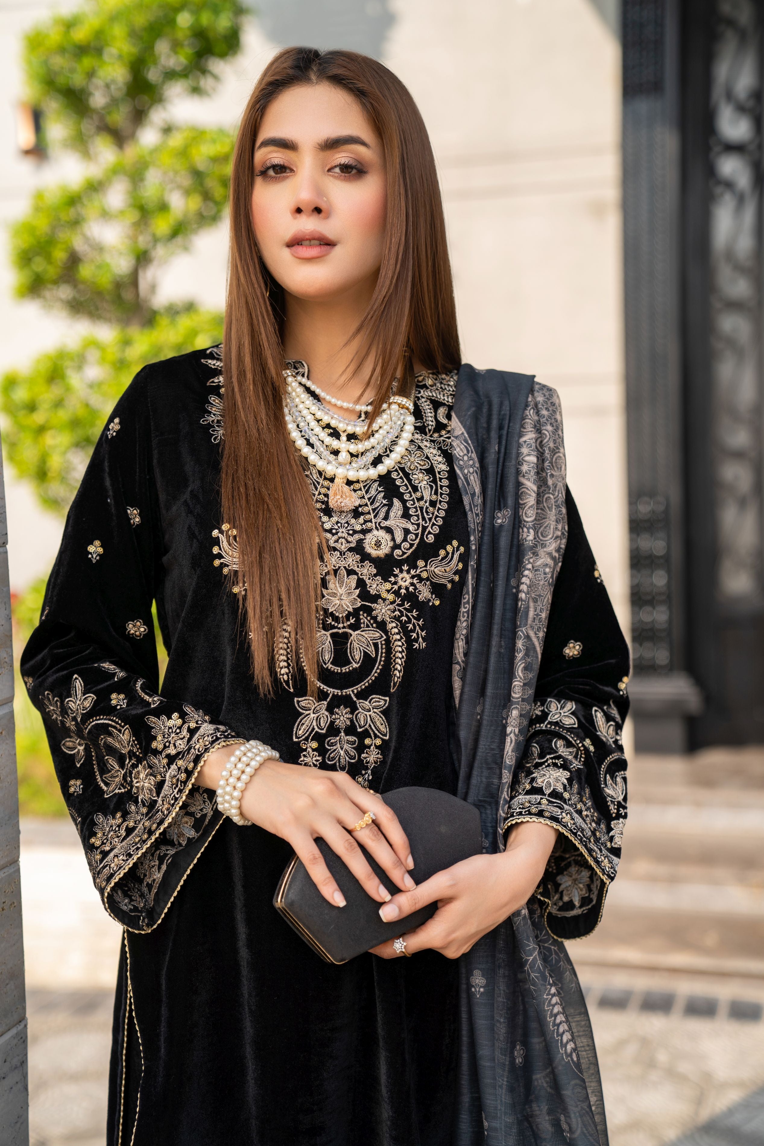 Vogue Vistas Velvet Embroidered Dress by Zaiwa ZB8