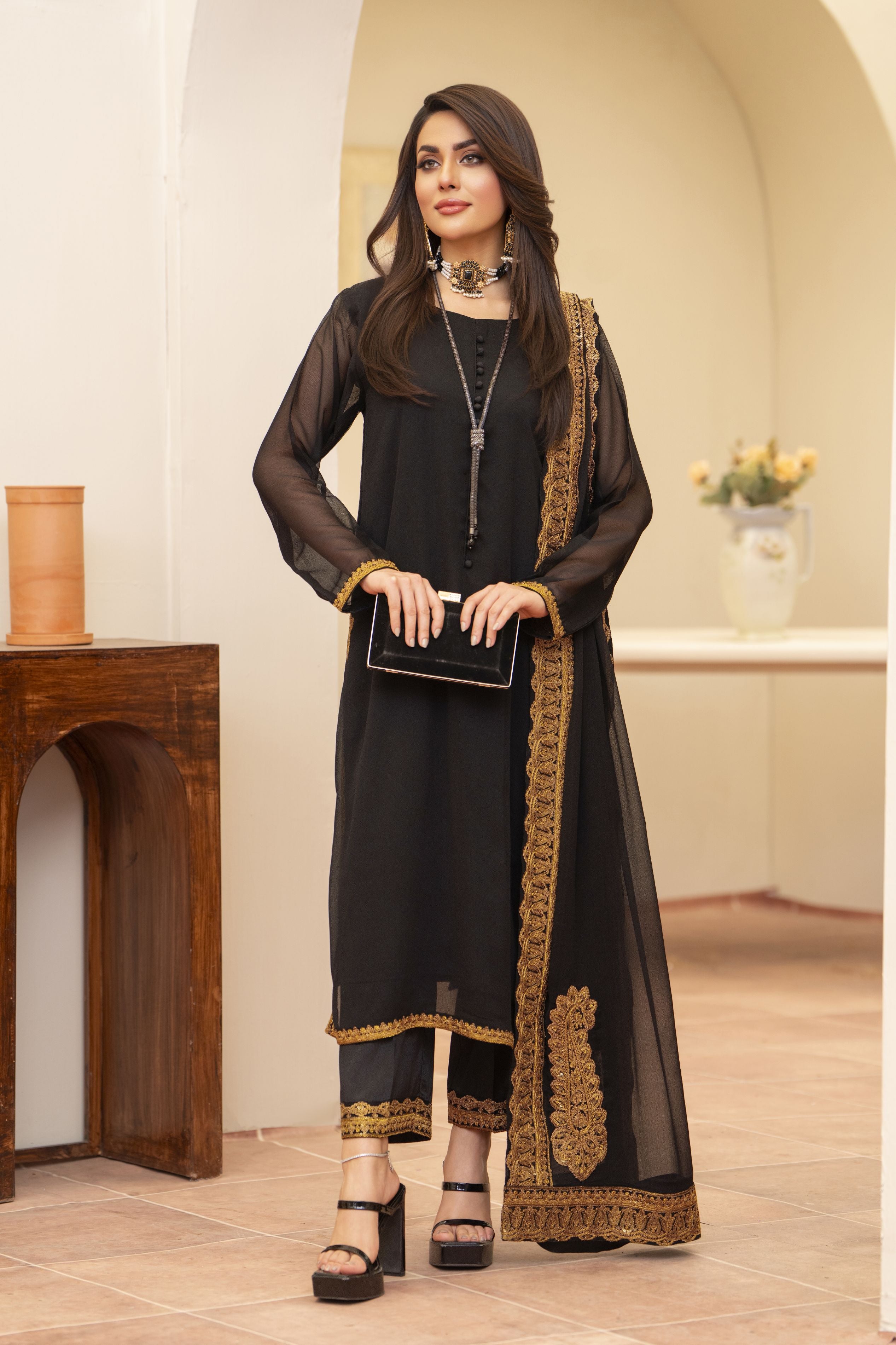 Black 3PC Dress by Bahaar e Gul Warun BGW02