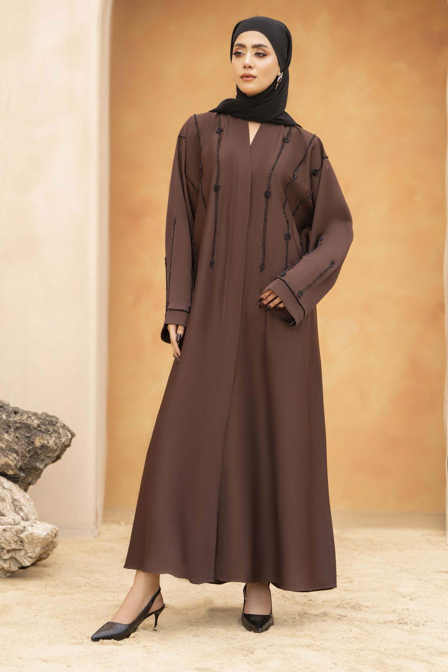 Zaina Veil of Grace – Hand Embellished Mocha Brown Abaya ZMD2