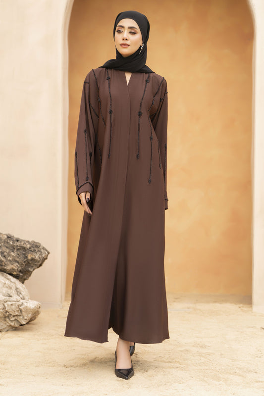 Zaina Veil of Grace – Hand Embellished Mocha Brown Abaya ZMD2
