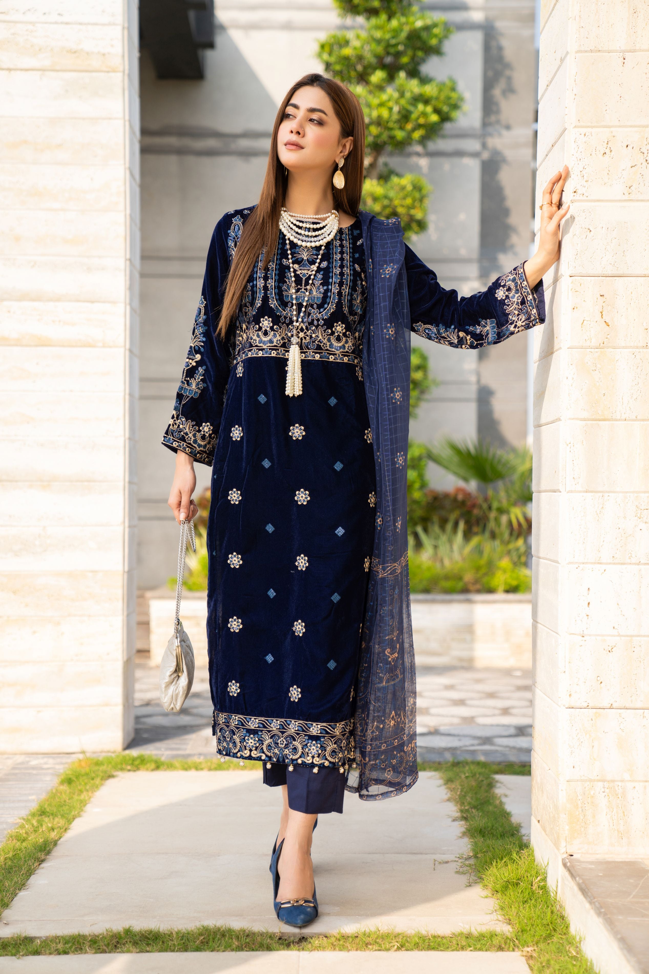 Vogue Vistas Velvet Embroidered Dress by Zaiwa ZB5