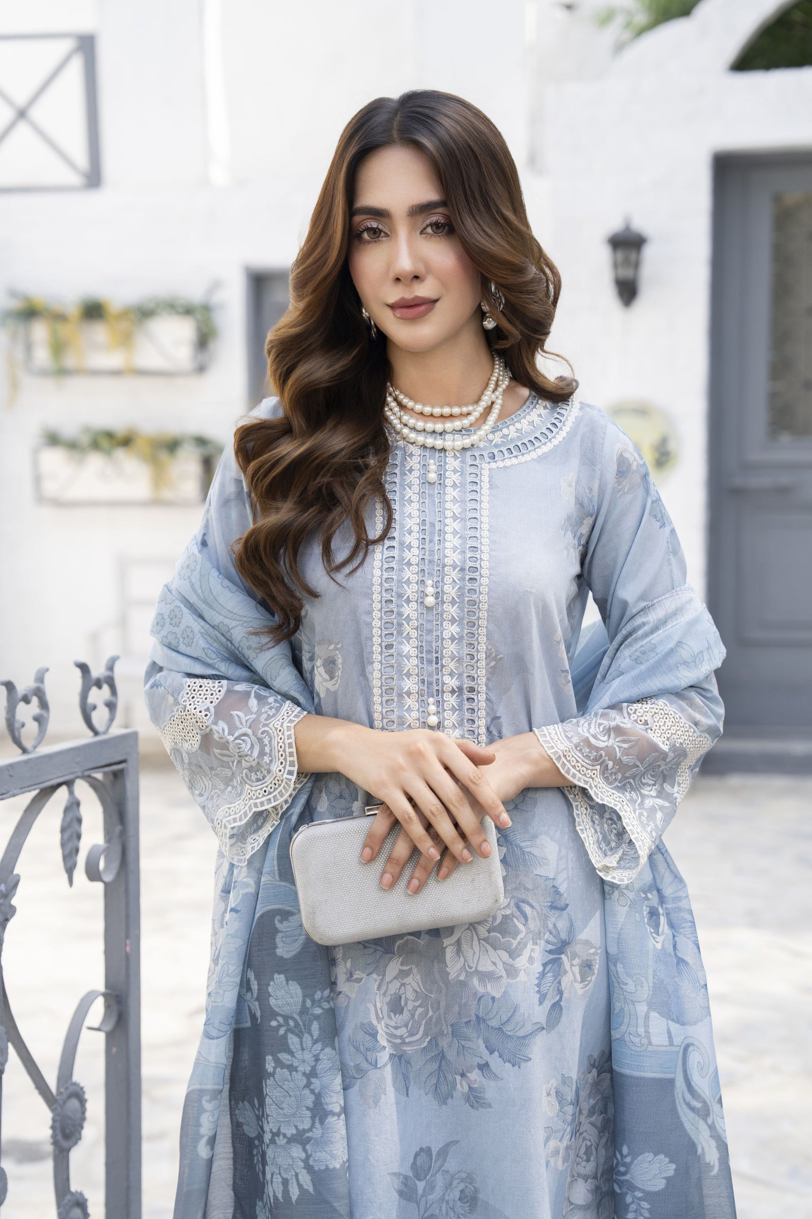 3pc Powder Blue Lawn Ready to Wear Pakistani Women Summer Dress by Zai 3pc Powder Blue Lawn Ready to Wear Pakistani Women Summer Dress by Zai