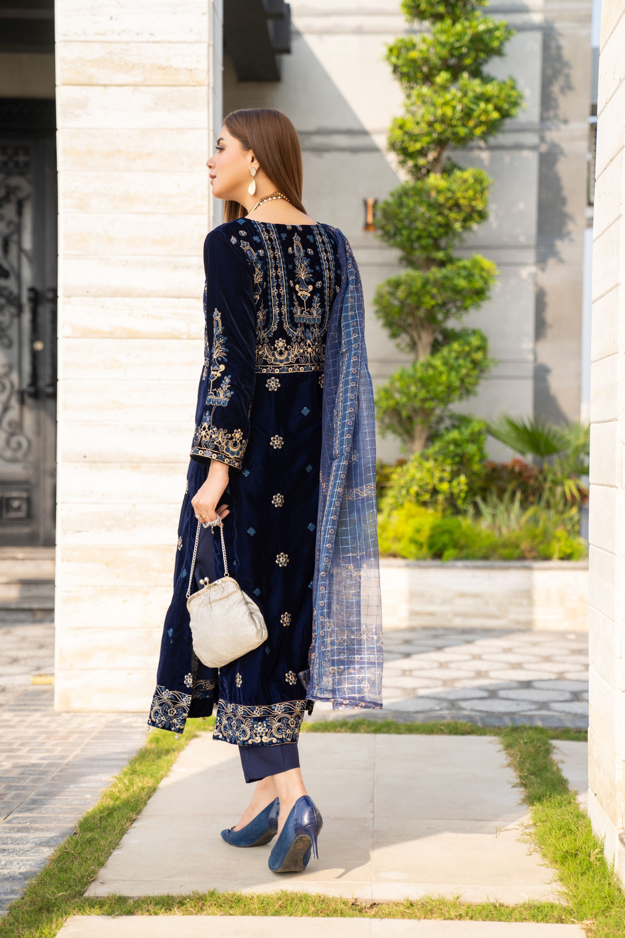 Vogue Vistas Velvet Embroidered Dress by Zaiwa ZB5