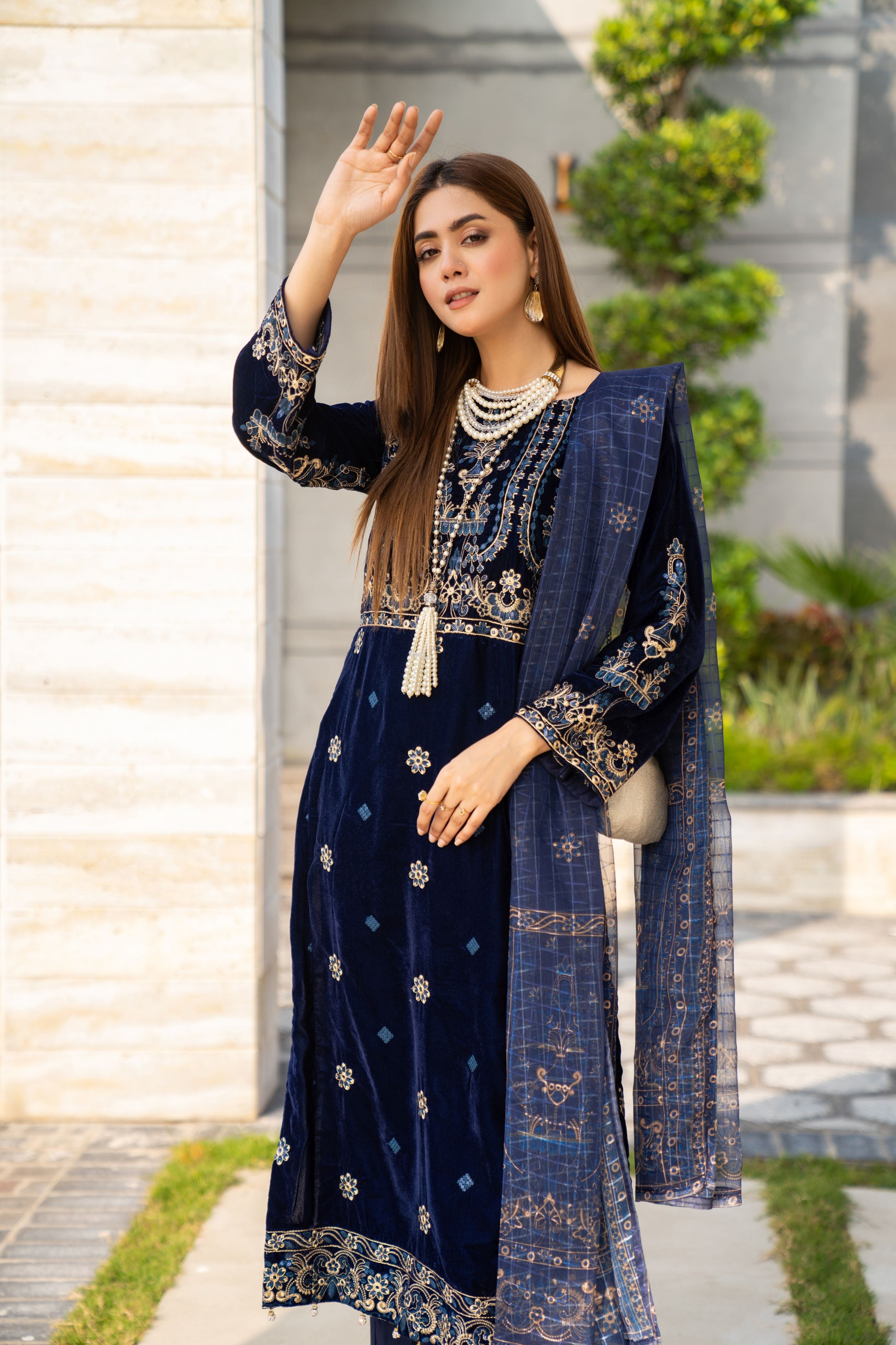 Vogue Vistas Velvet Embroidered Dress by Zaiwa ZB5