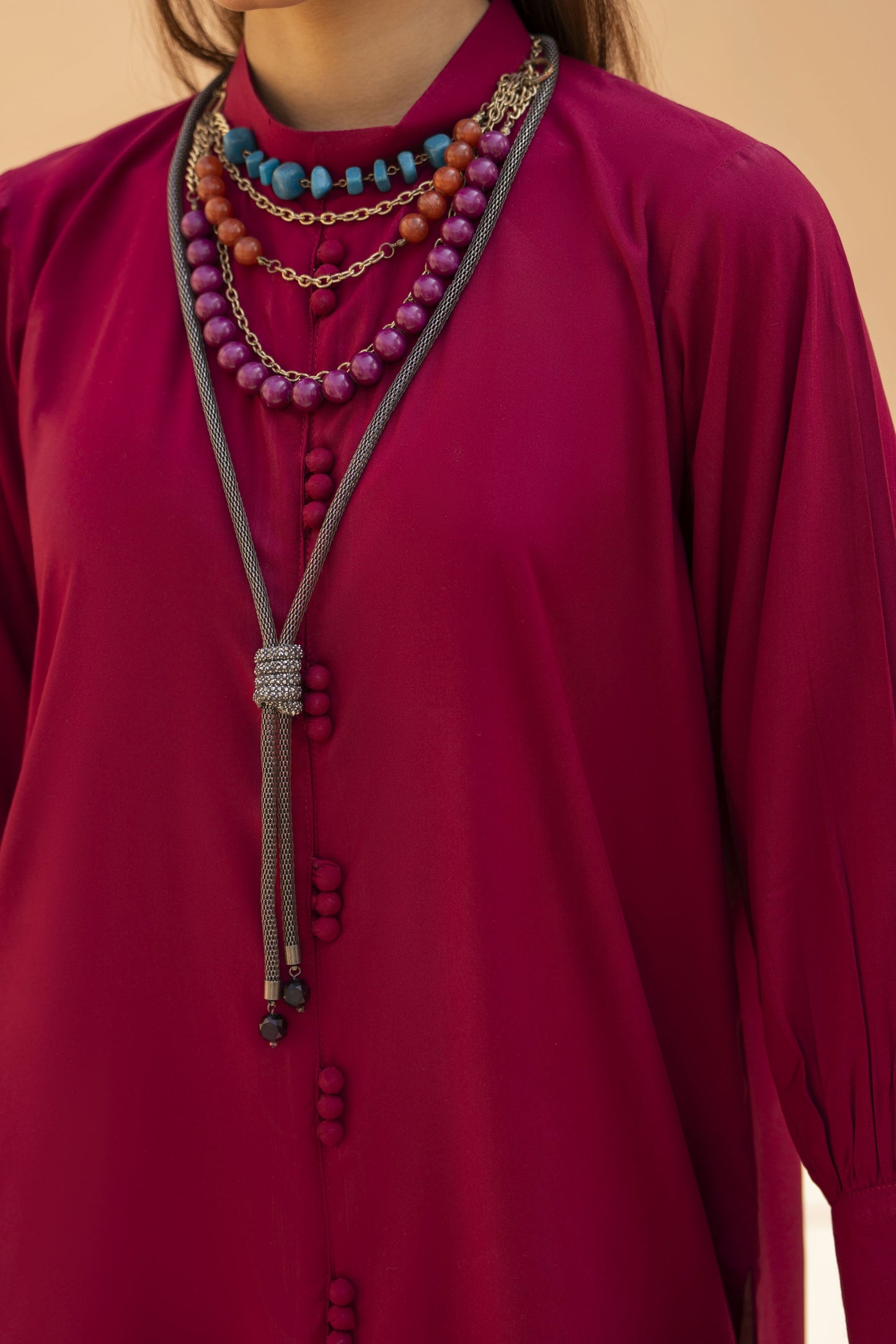 Maroon Solid Linen 2pc Ready to Wear Dress by Gul Warun LDG3