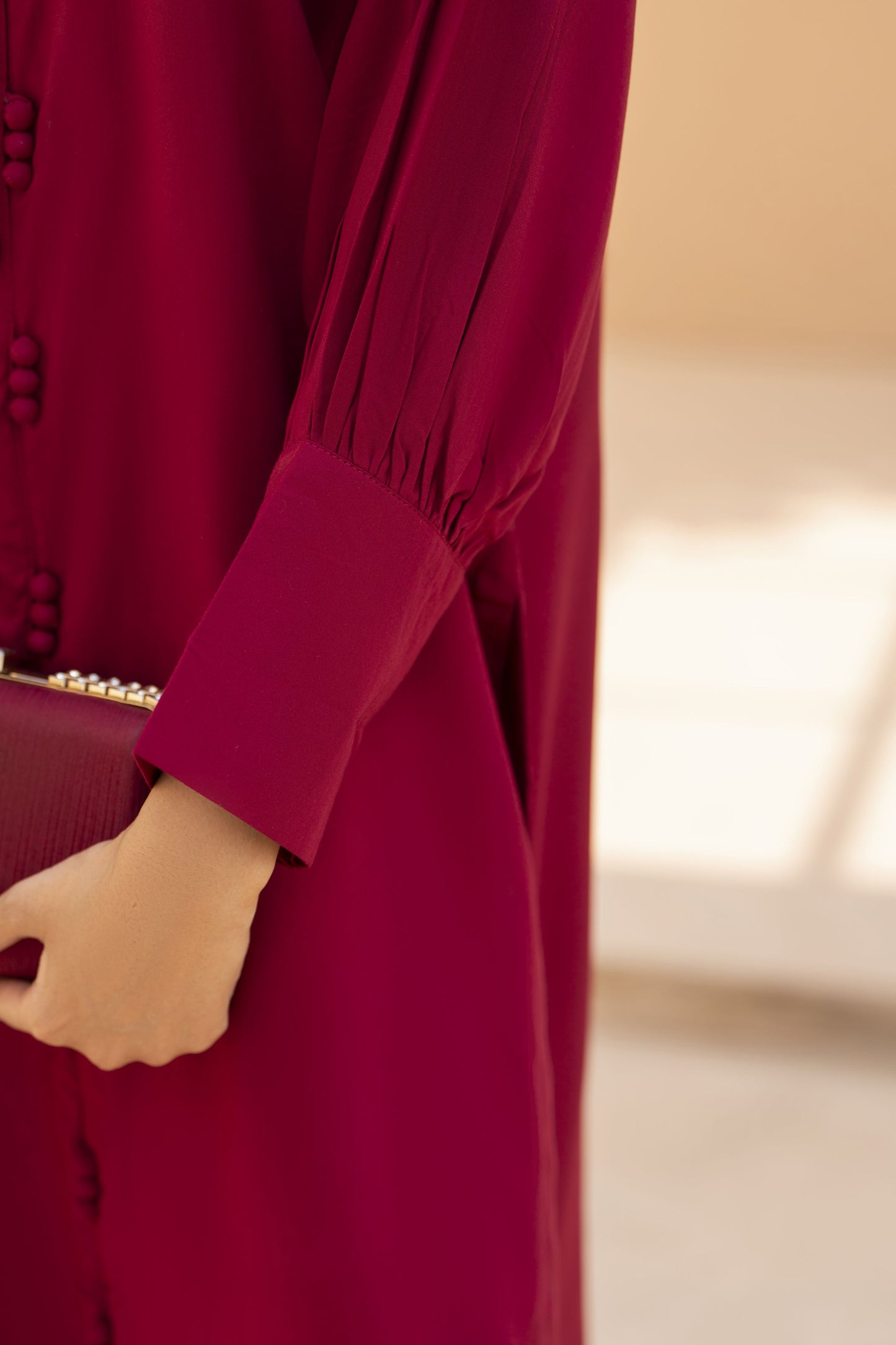 Maroon Solid Linen 2pc Ready to Wear Dress by Gul Warun LDG3