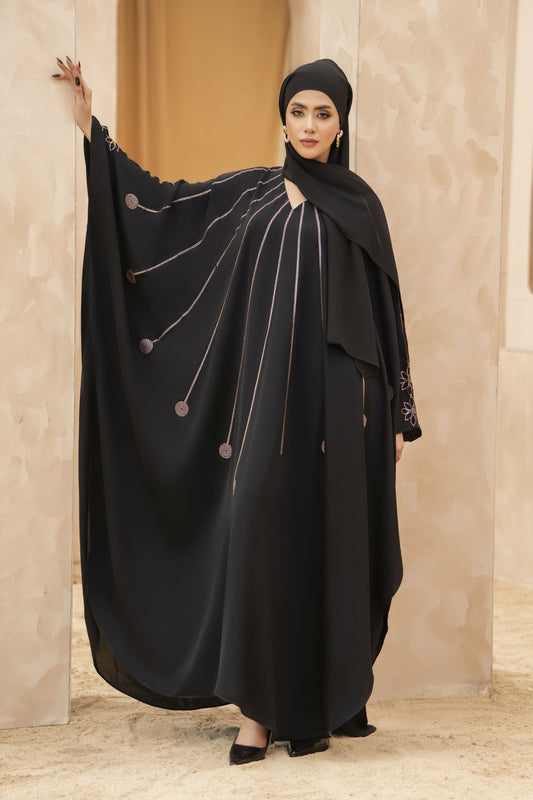 Zaina Veil of Grace – Embroidered Black Silk Georgette Abaya ZMD3