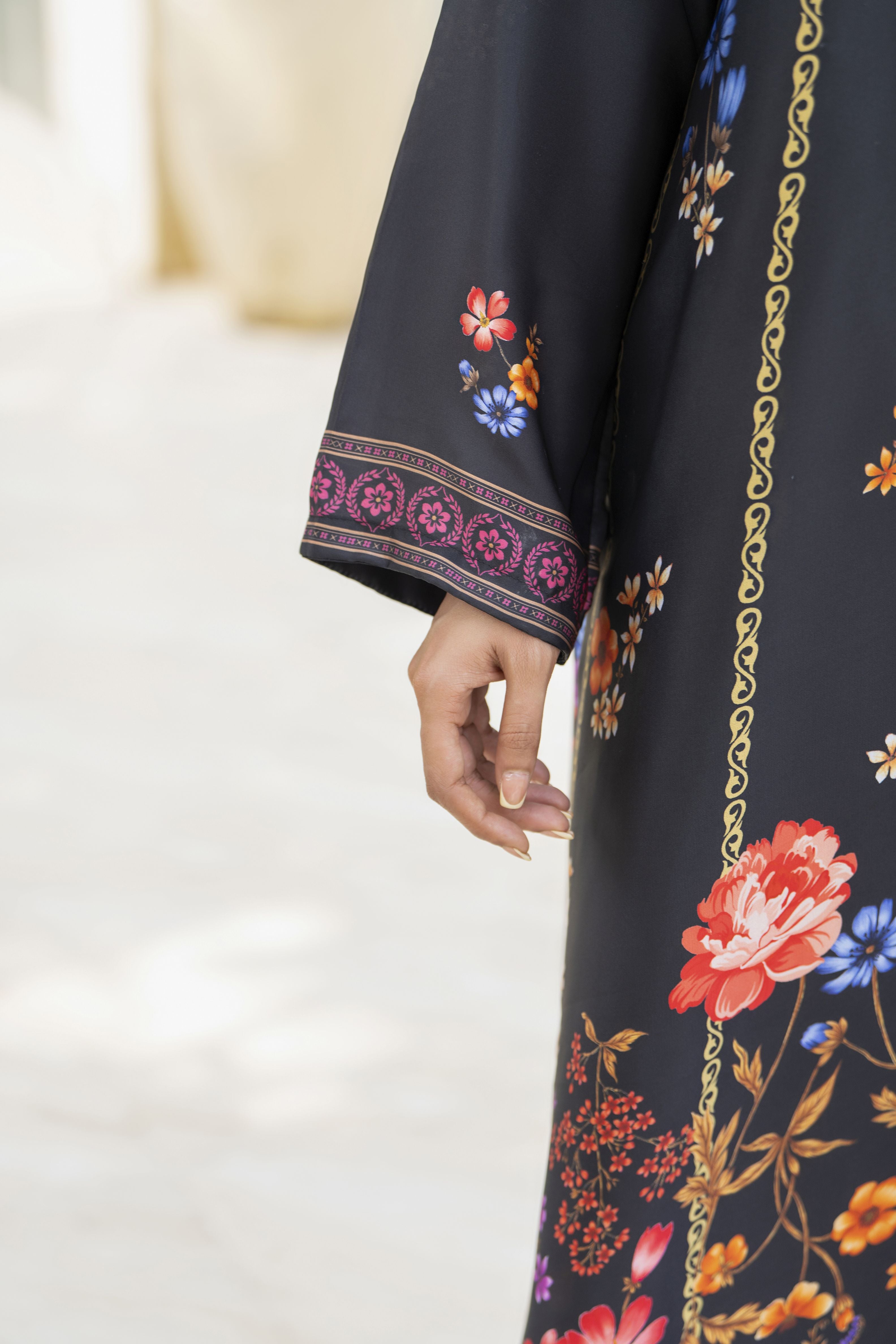 Aleezay 2pc Hand-Embellished Floral Charmeuse Silk Kaftan – AKF2