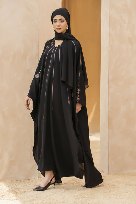Zaina Veil of Grace – Embroidered Black Silk Georgette Abaya ZMD3