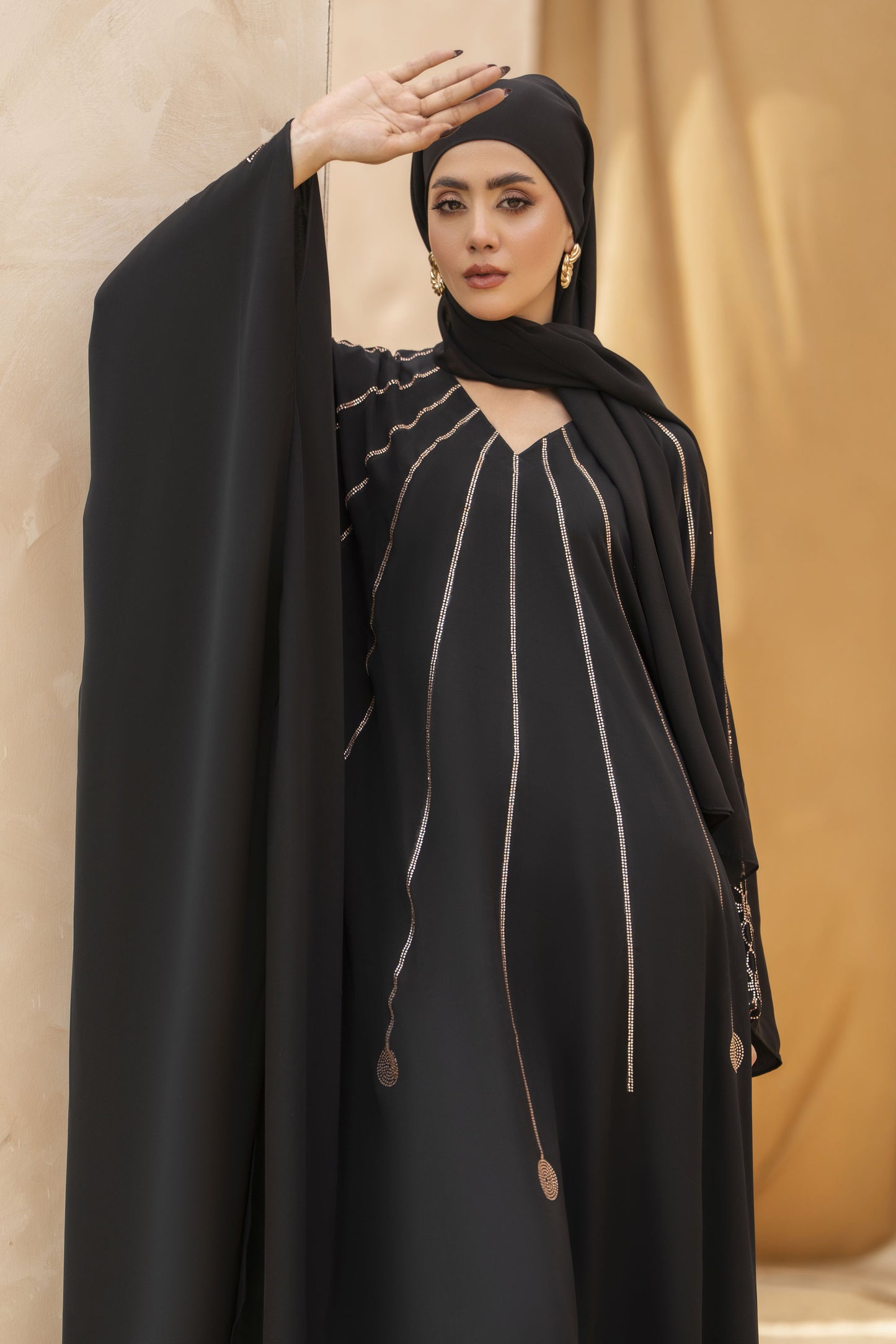 Zaina Veil of Grace – Embroidered Black Silk Georgette Abaya ZMD3