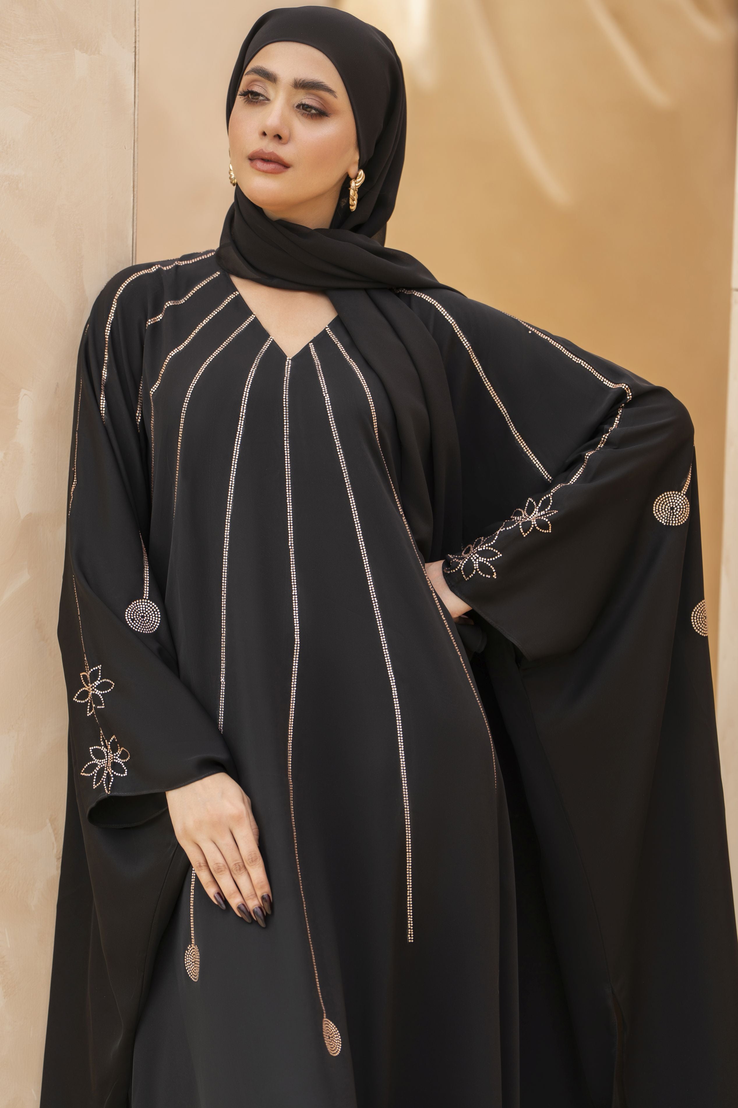 Zaina Veil of Grace – Embroidered Black Silk Georgette Abaya ZMD3