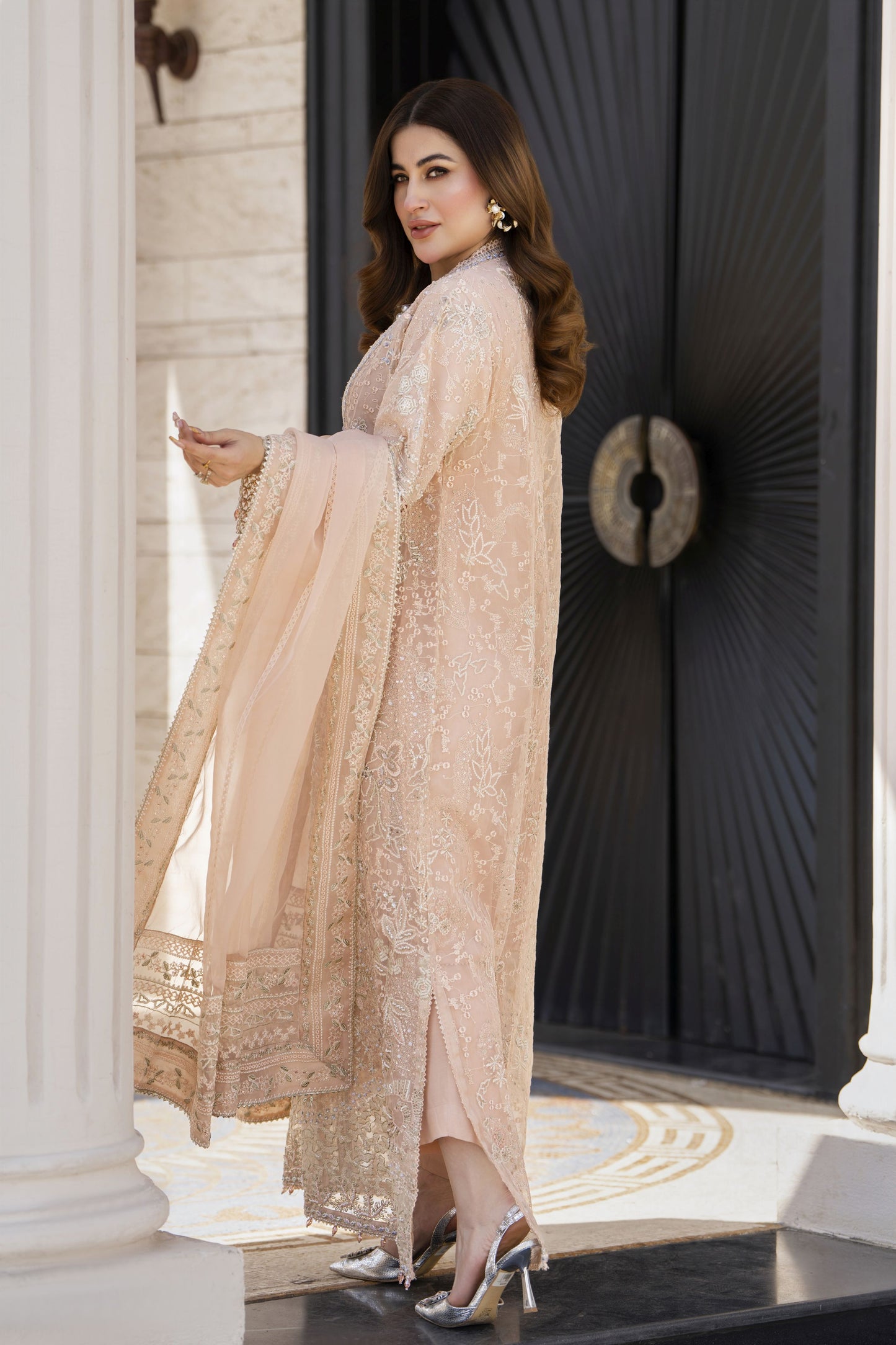 Shaadi by Silver Pink Embroidered Organza Handwork Long Gown Set SXS3