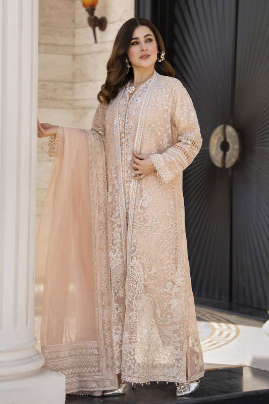 Shaadi by Silver Pink Embroidered Organza Handwork Long Gown Set SXS3