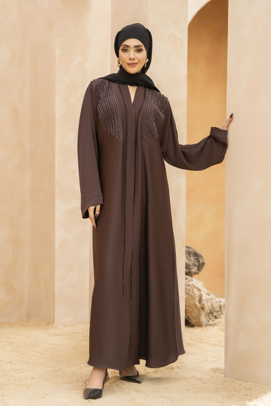 Zaina Veil of Grace – Hand Embellished Cocoa Brown Abaya ZMD7
