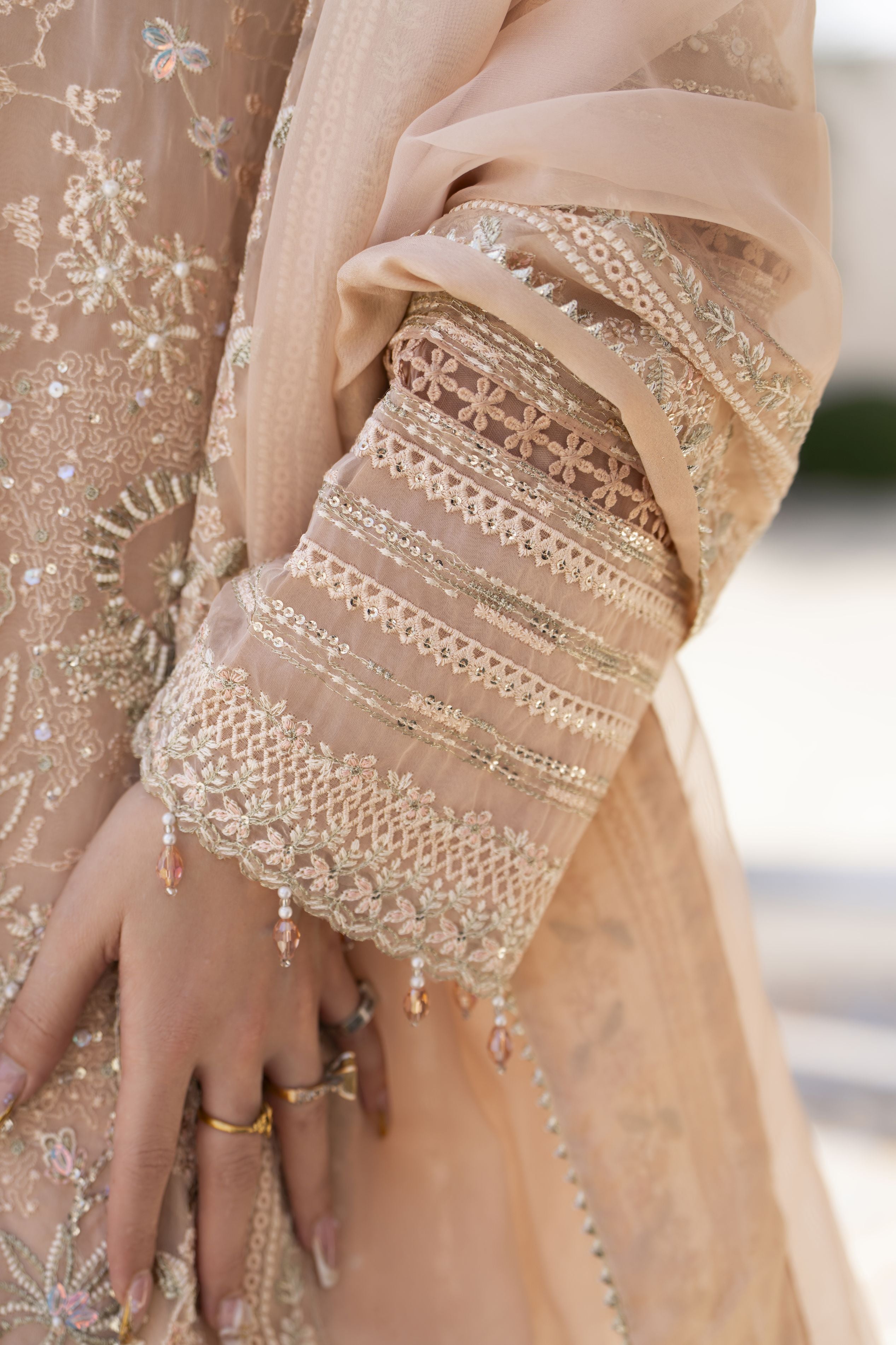 Shaadi by Silver Pink Embroidered Organza Handwork Long Gown Set SXS3