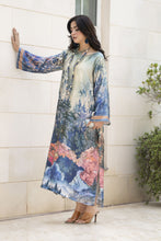 Aleezay 2pc Hand-Embellished Scenic Print Silk Kaftan – AKF9