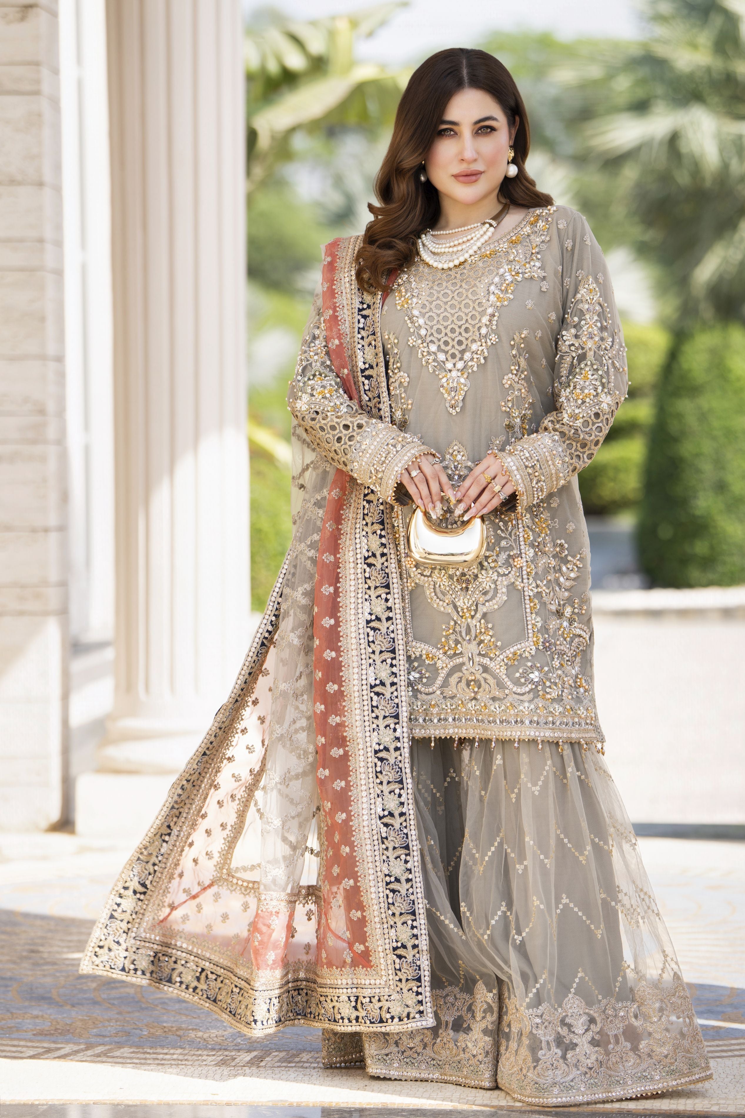 Shaadi by Silver Net Handwork Formal Gharara Set SXS7