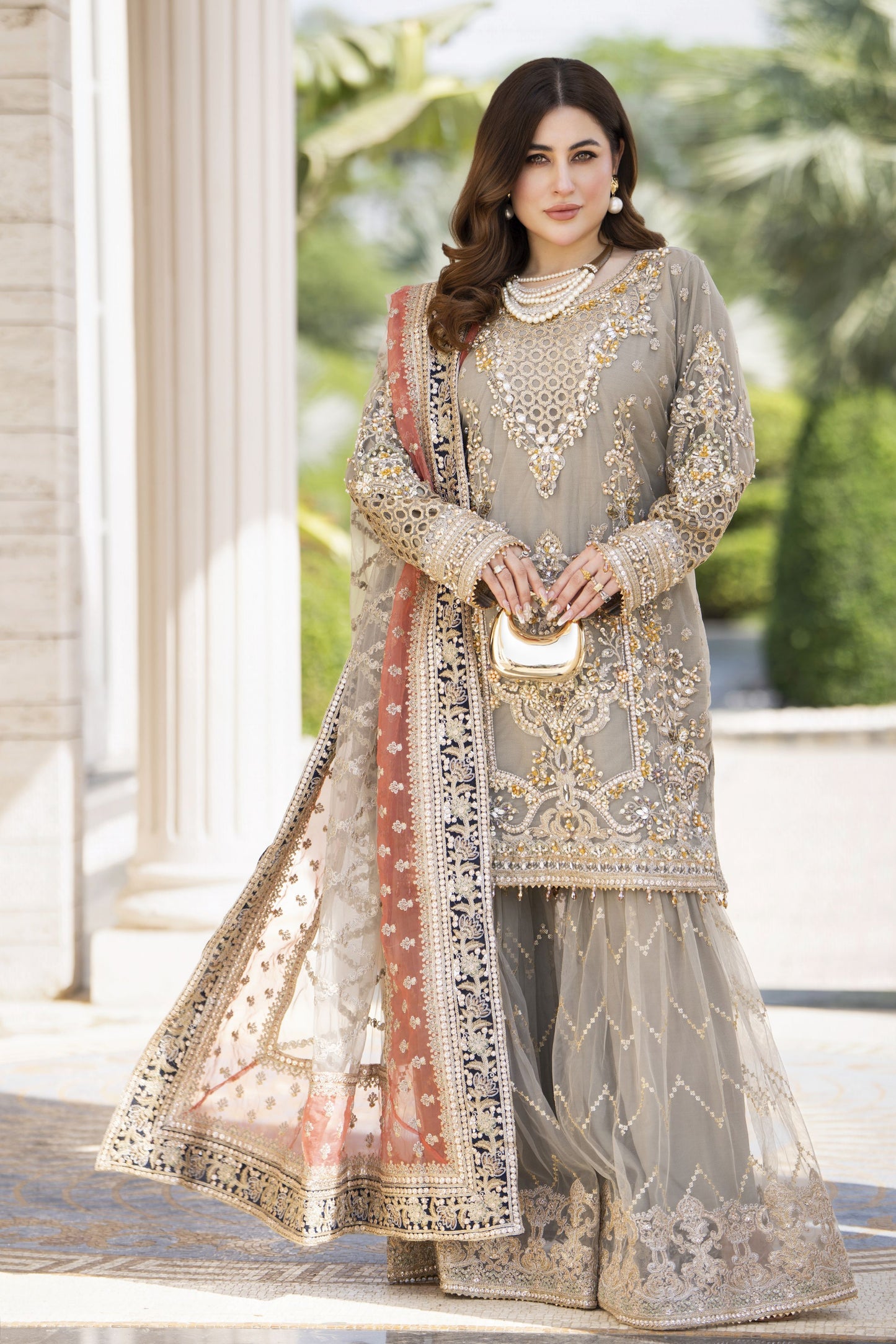 Shaadi by Silver Net Handwork Formal Gharara Set SXS7